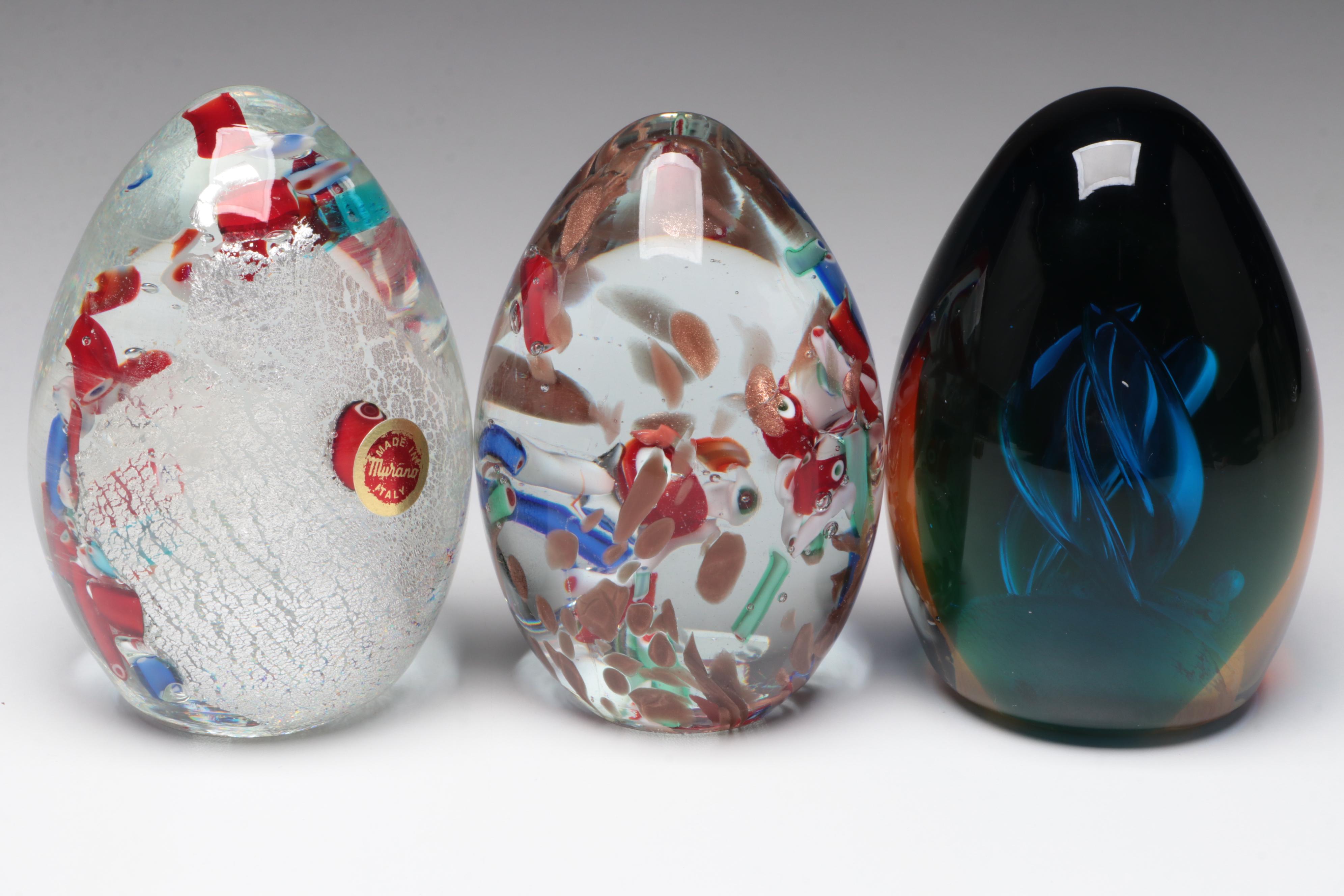 Murano Handmade Art Glass Egg Paperweights