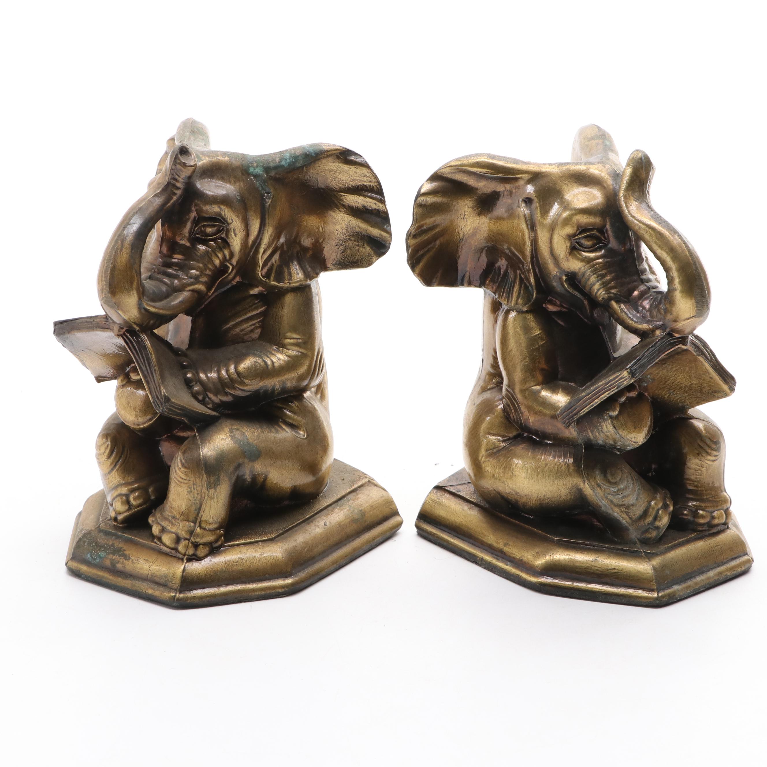Brass Elephant Bookends, 1970s