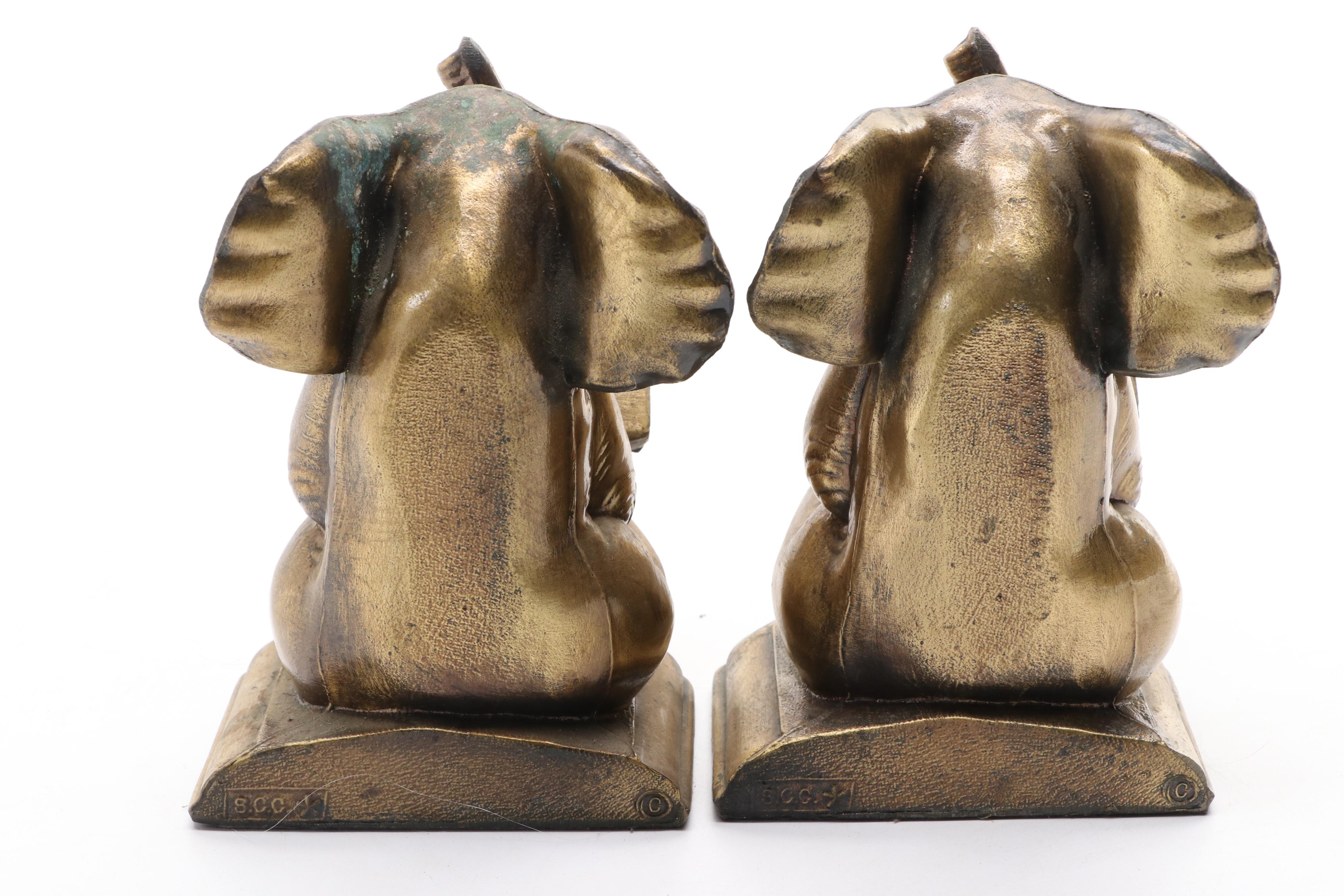 Brass Elephant Bookends, 1970s