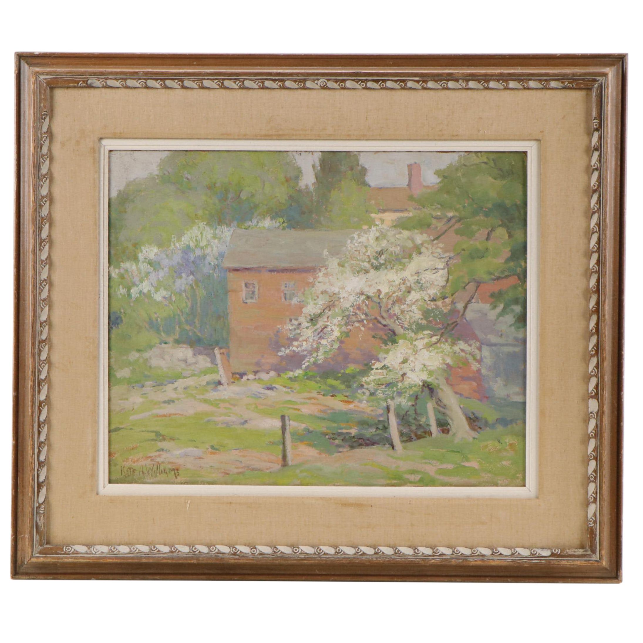 Kate A. Williams Landscape Oil Painting "In May," Early 20th Century
