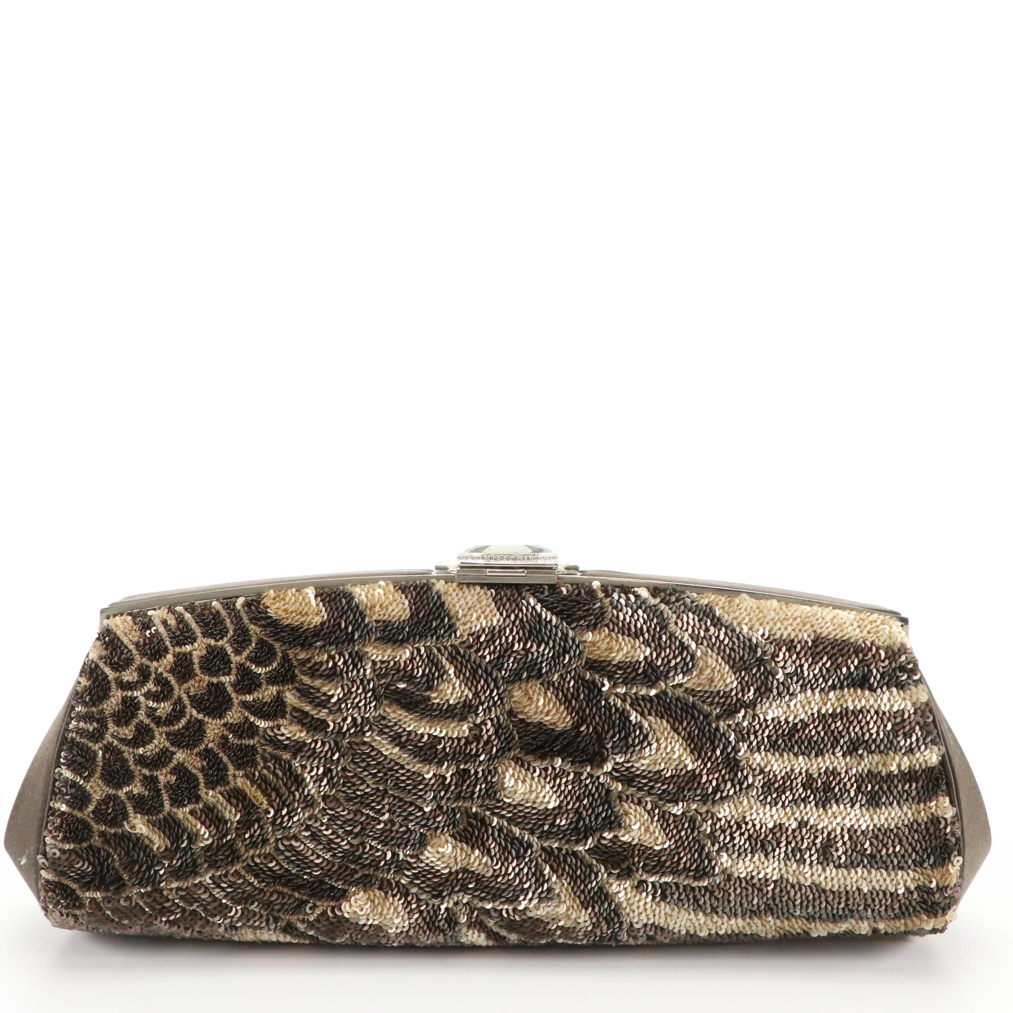 Judith Leiber Peacock Sequin and Rhinestone Embellished Clutch Bag