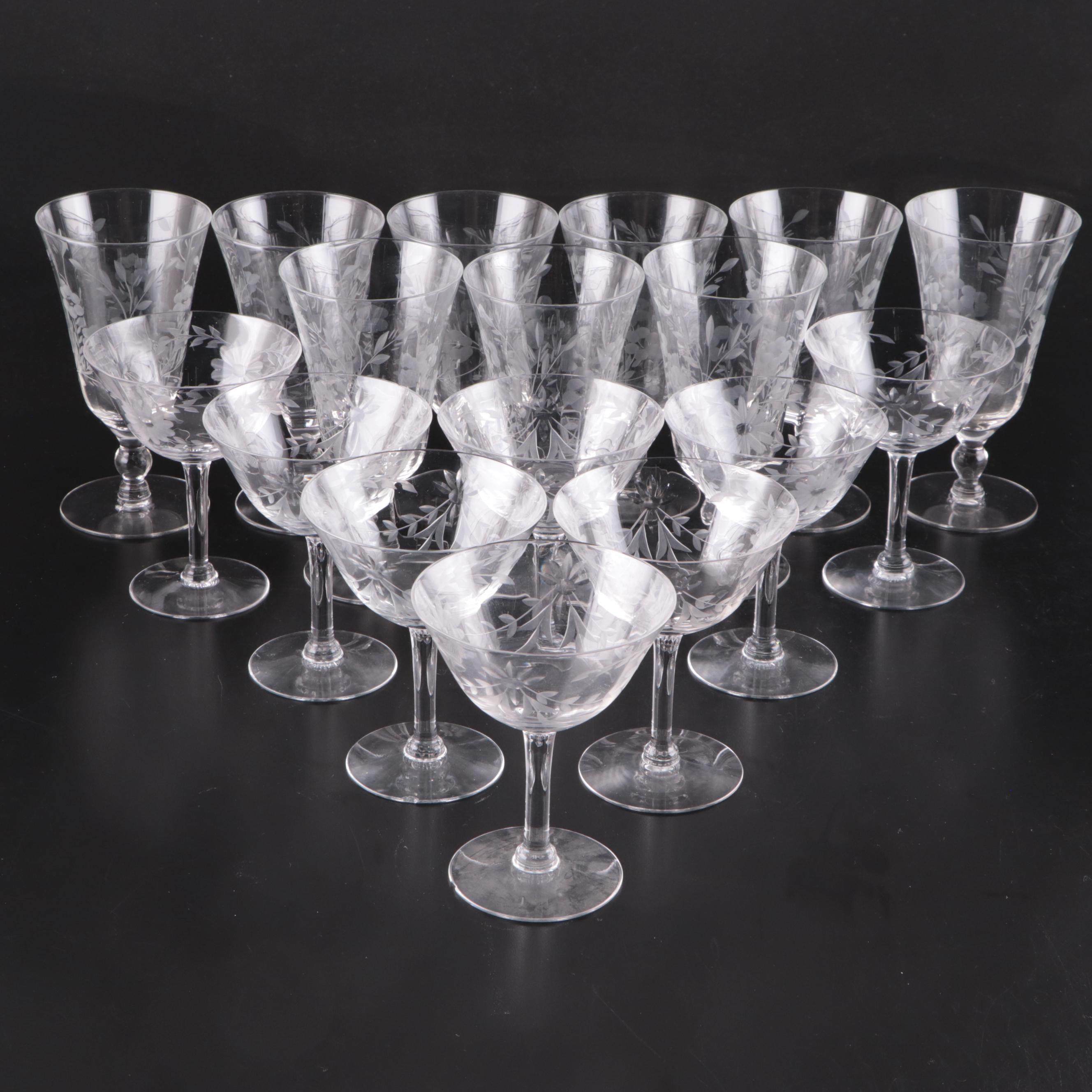 Ball In Stem Glass Water Goblets with Etched Glass Champagne Coupes