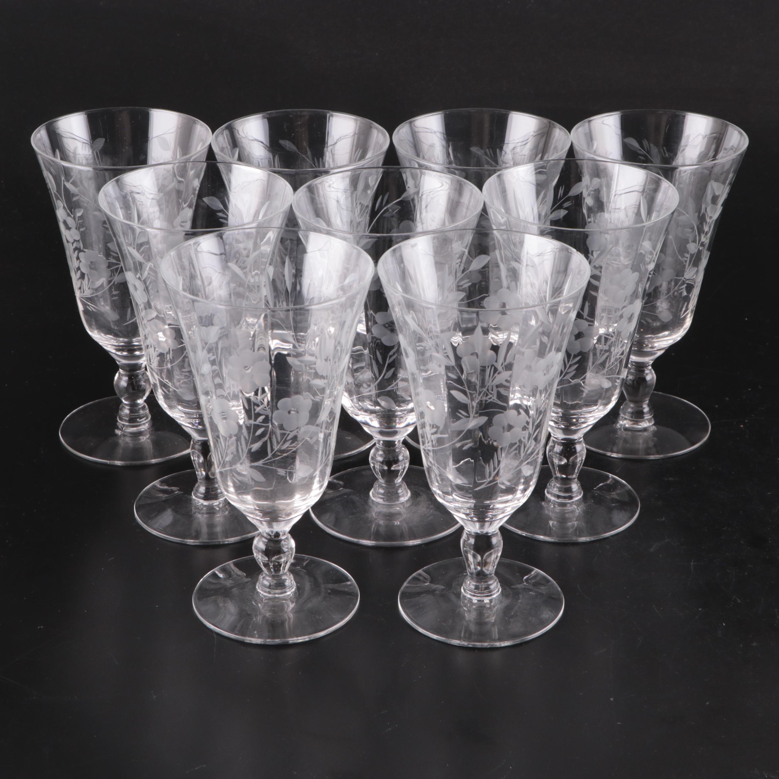 Ball In Stem Glass Water Goblets with Etched Glass Champagne Coupes EBTH