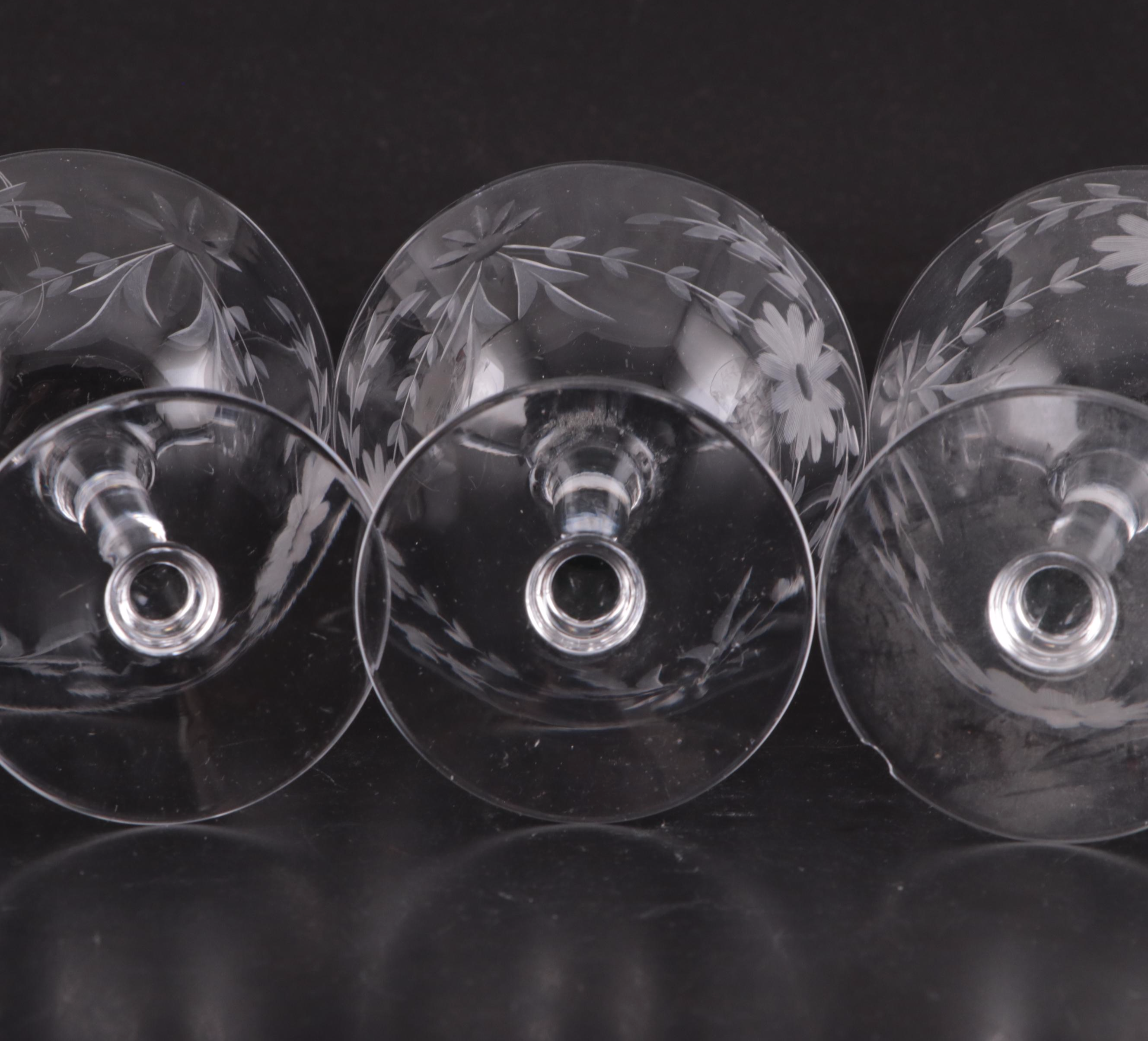 Ball In Stem Glass Water Goblets with Etched Glass Champagne Coupes