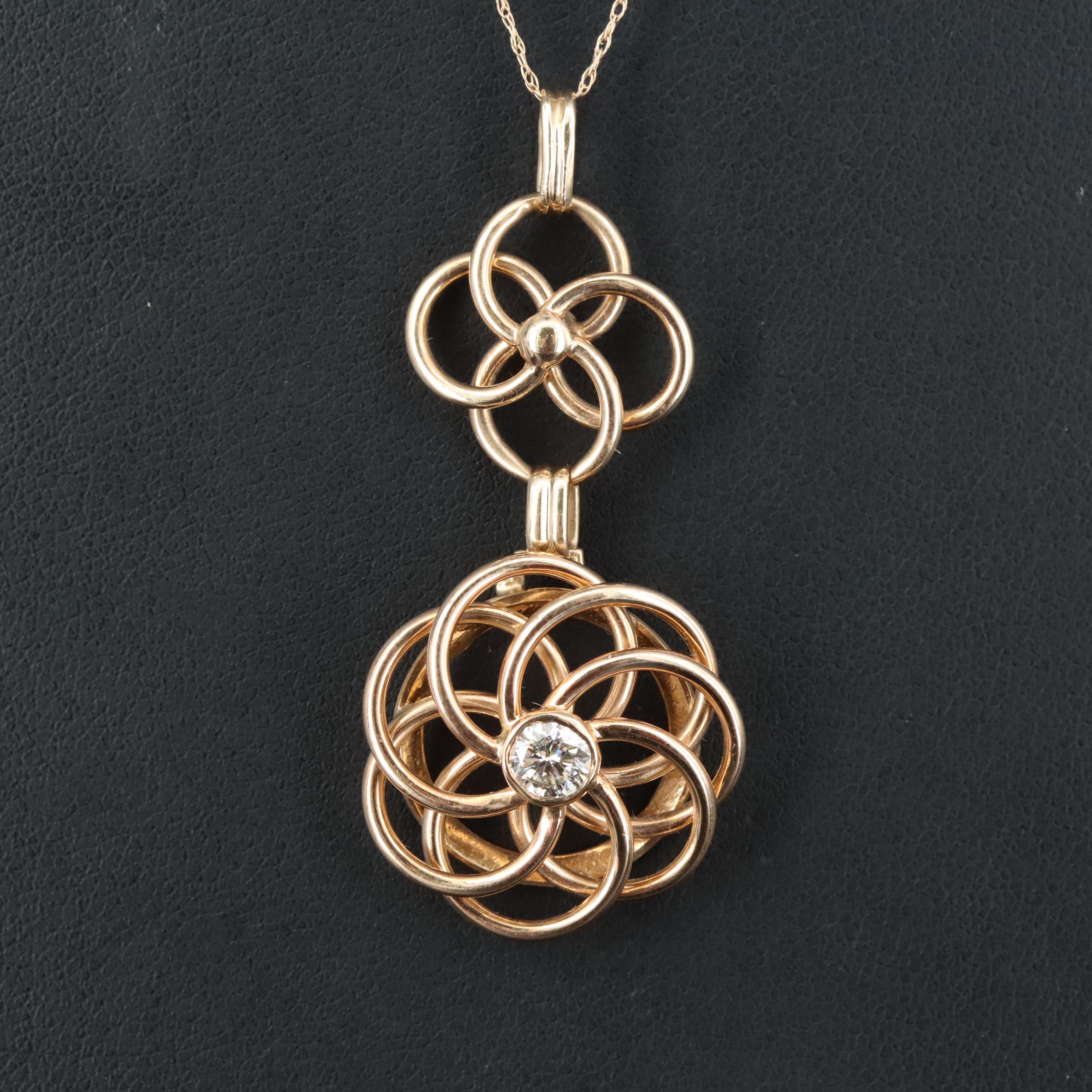 14K 0.34 CT Diamond Interlocking Circle Pendant Necklace