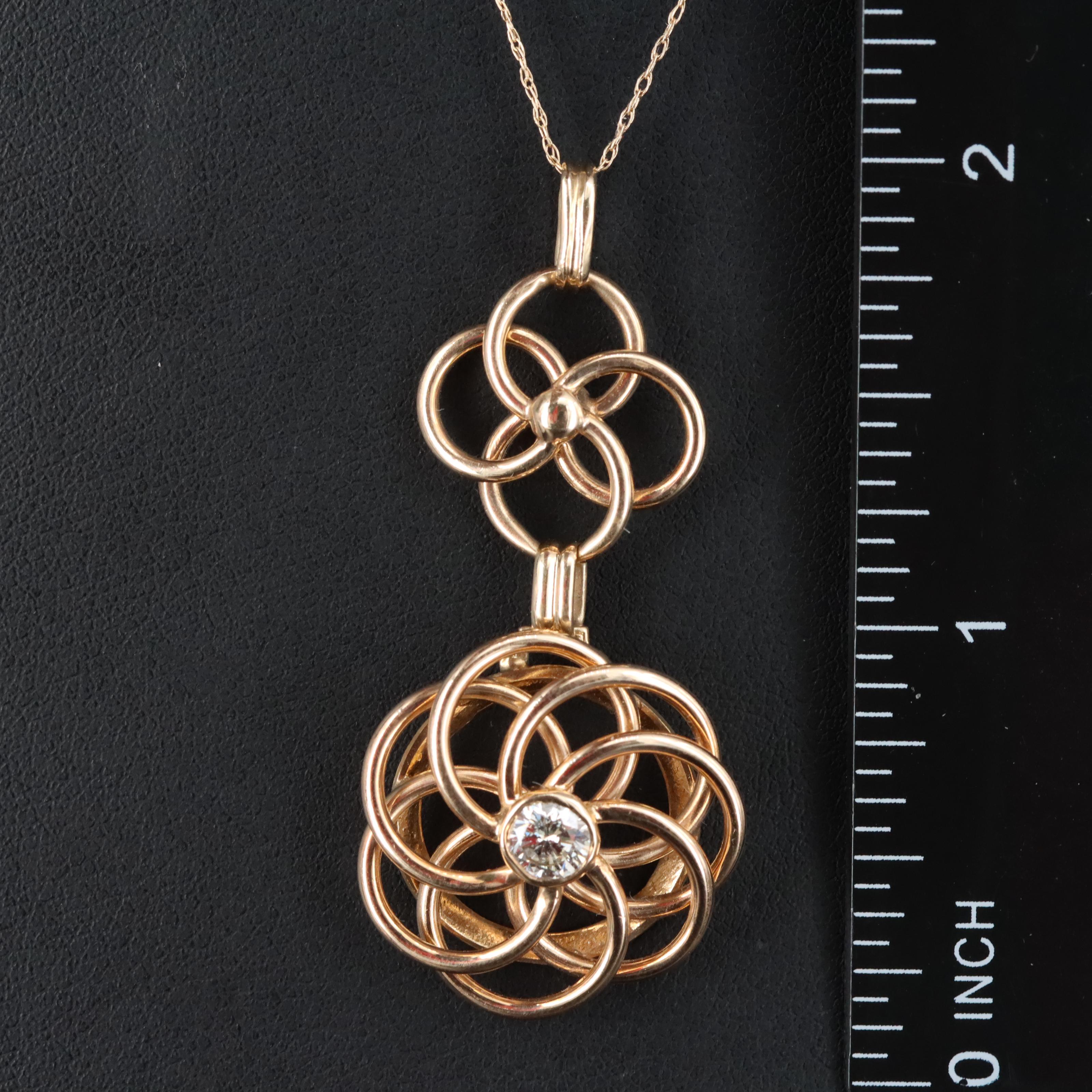 14K 0.34 CT Diamond Interlocking Circle Pendant Necklace