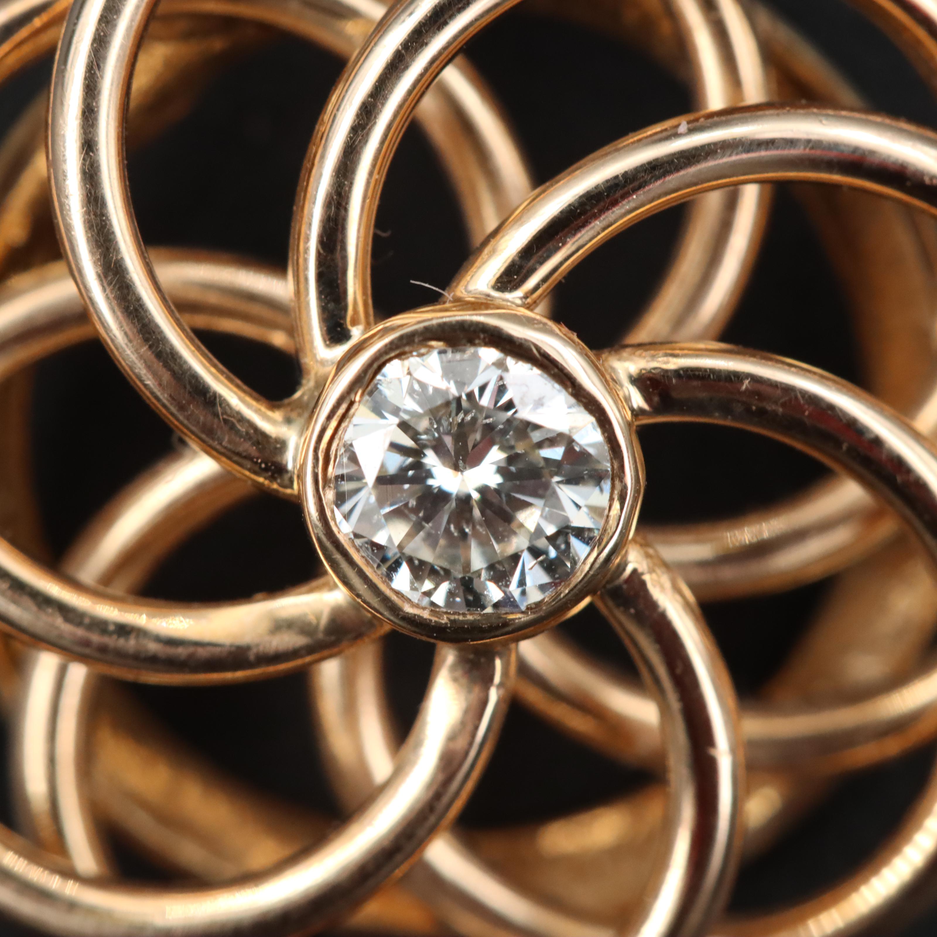 14K 0.34 CT Diamond Interlocking Circle Pendant Necklace