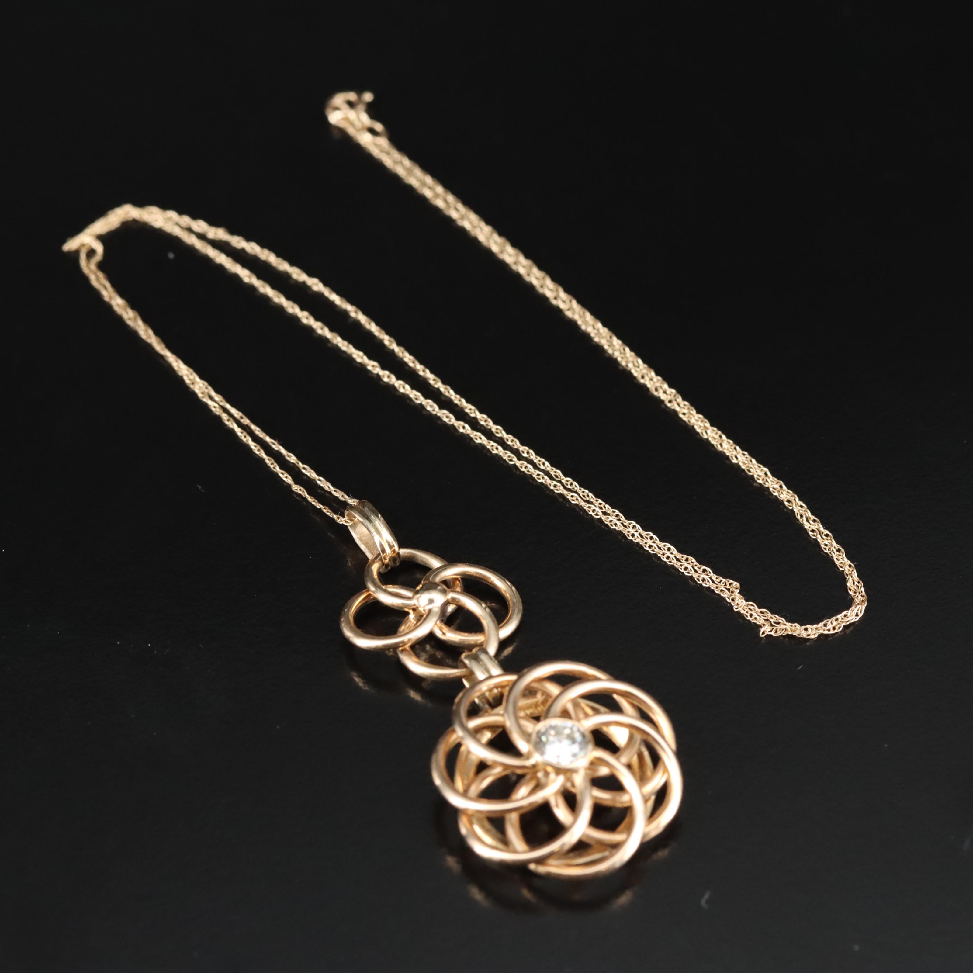 14K 0.34 CT Diamond Interlocking Circle Pendant Necklace
