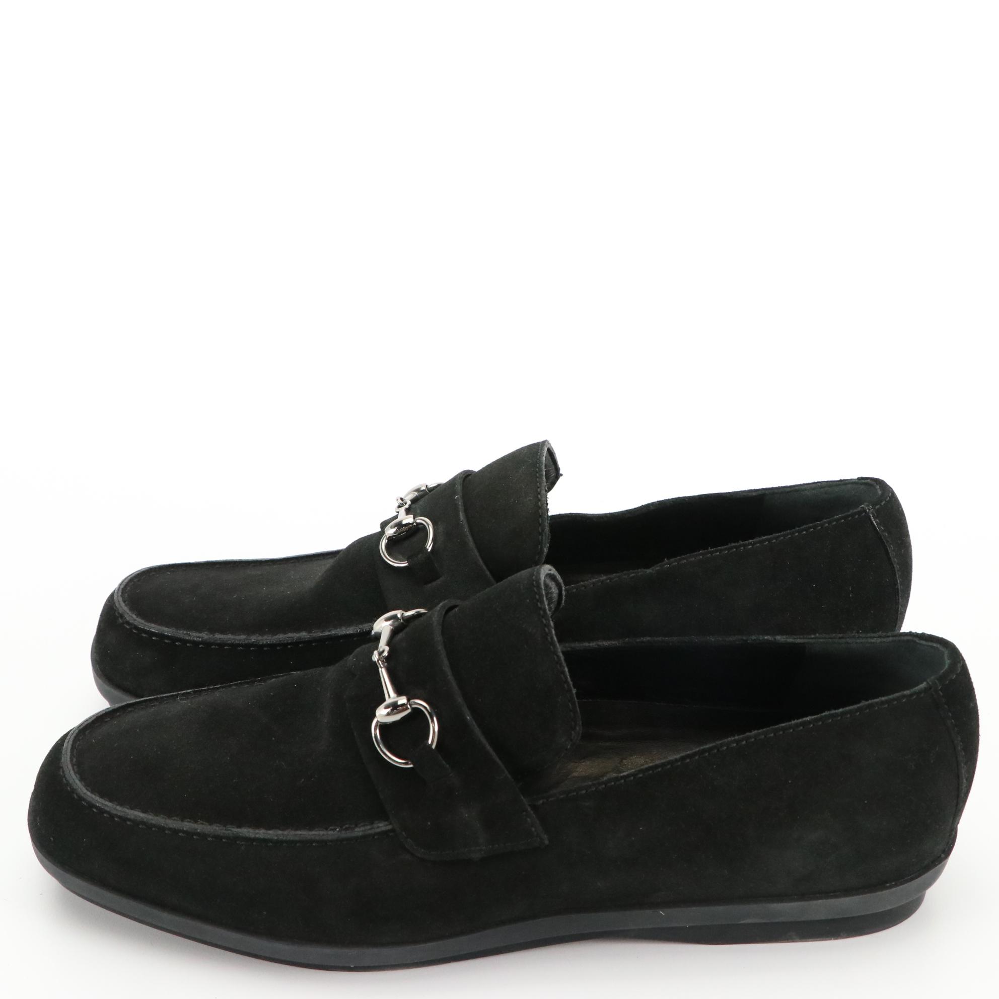 Gucci Black Suede Horsebit Loafers
