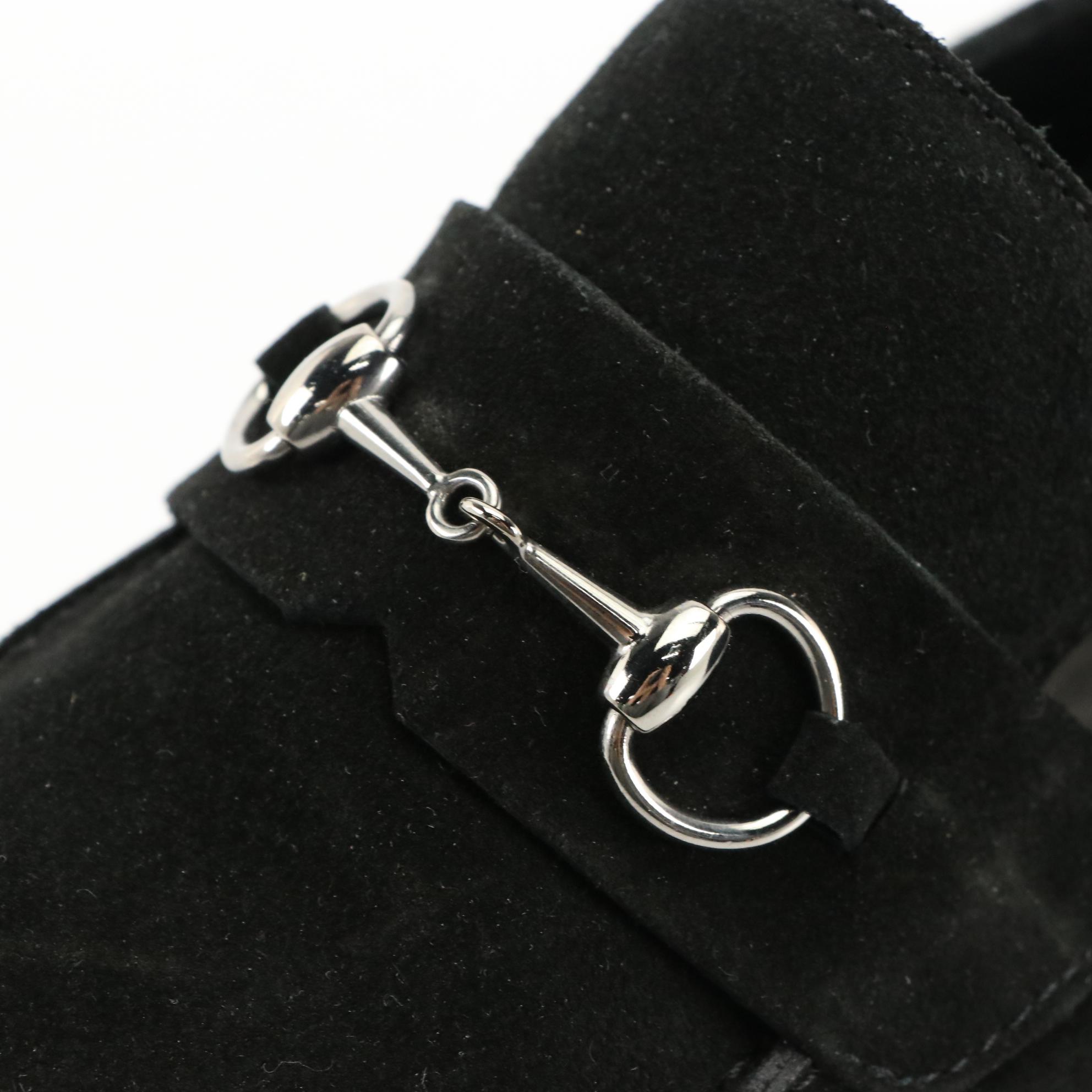 Gucci Black Suede Horsebit Loafers