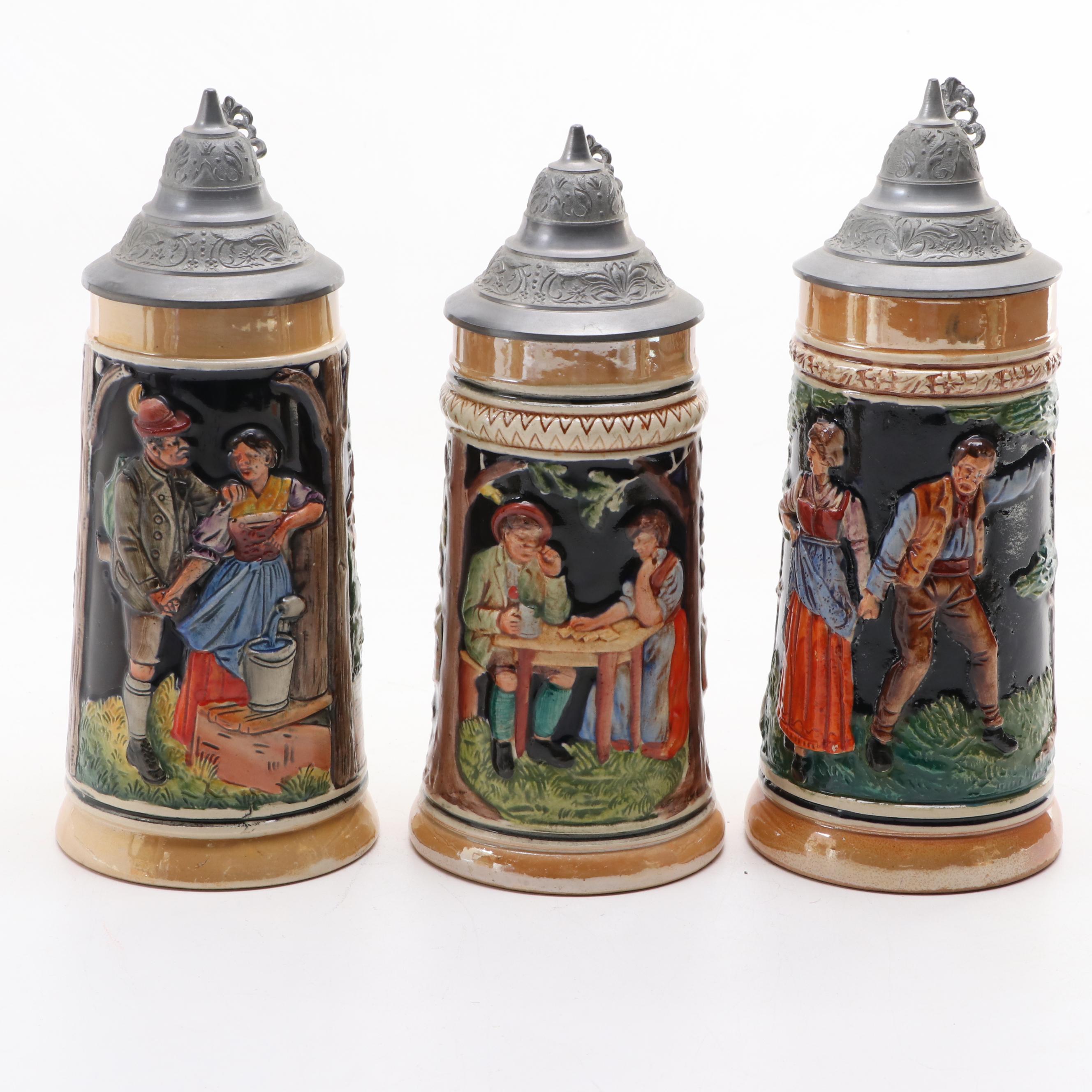 German Stoneware and Pewter Beer Steins