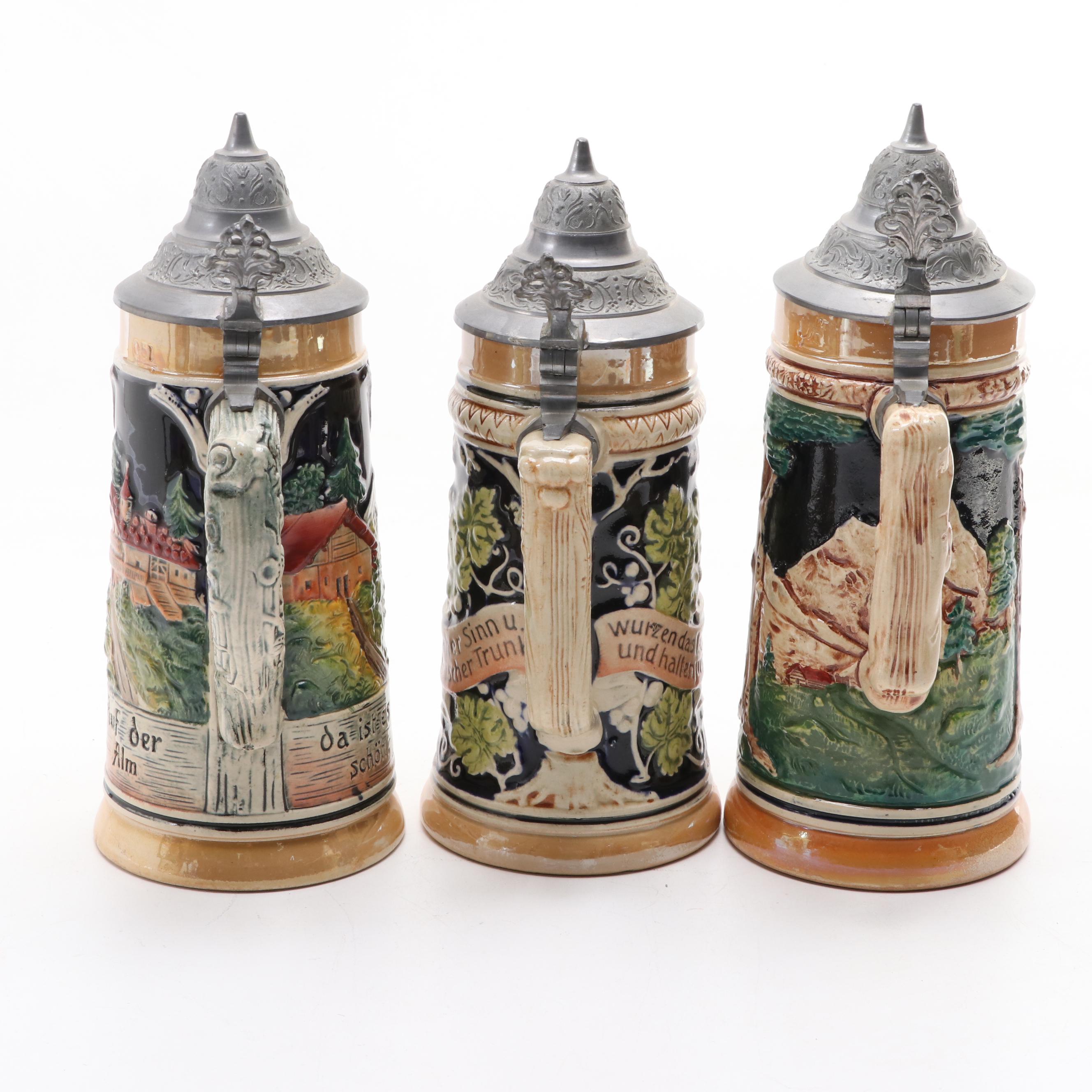German Stoneware and Pewter Beer Steins