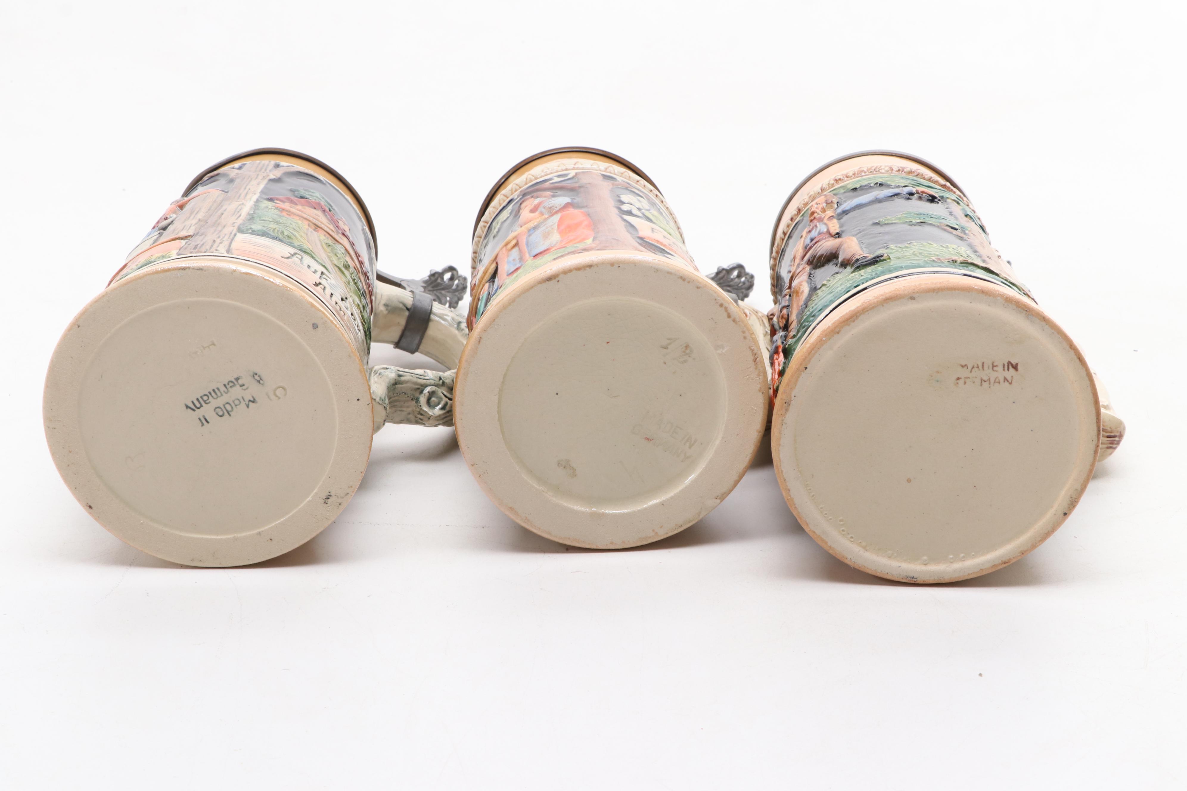 German Stoneware and Pewter Beer Steins