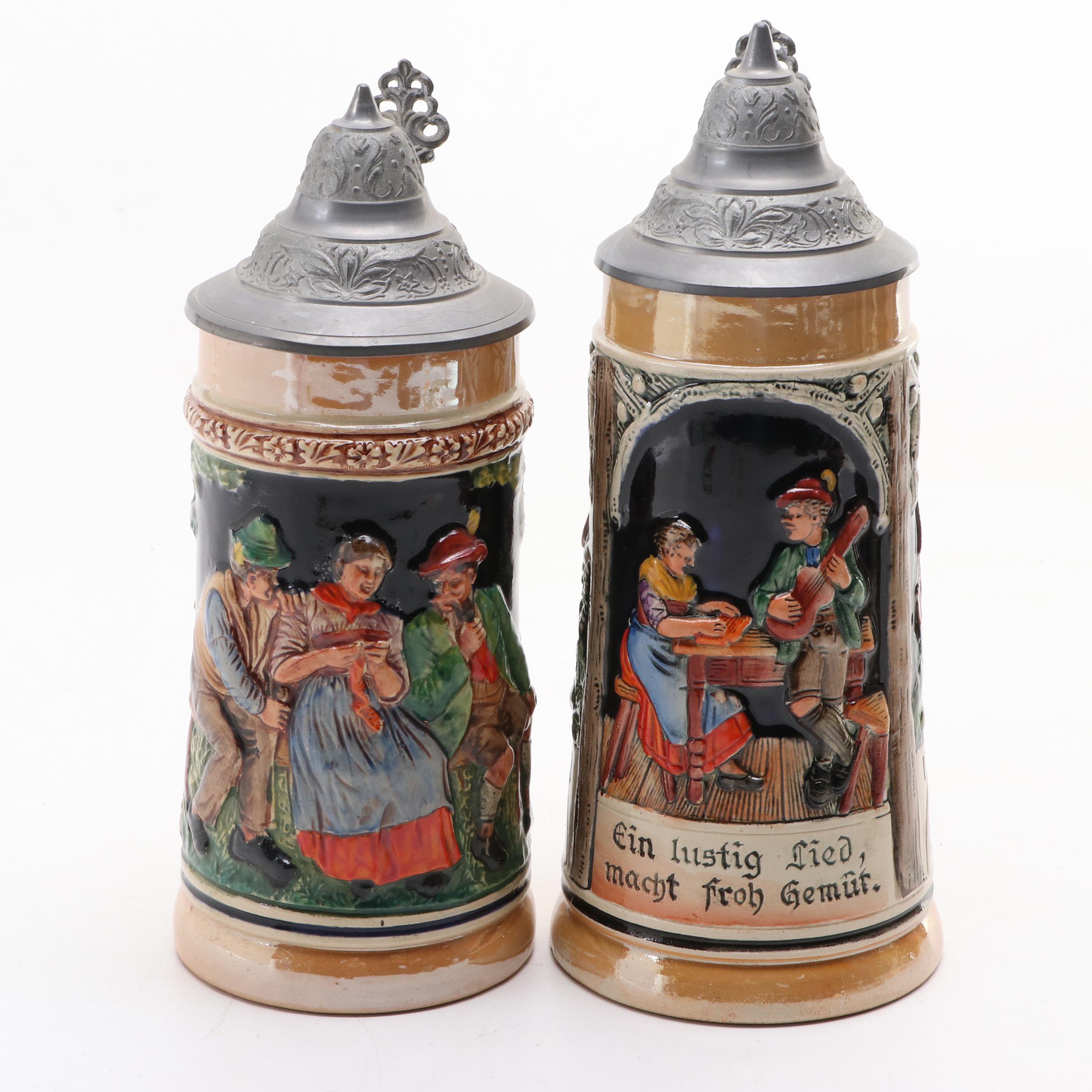 German Stoneware and Pewter Beer Steins