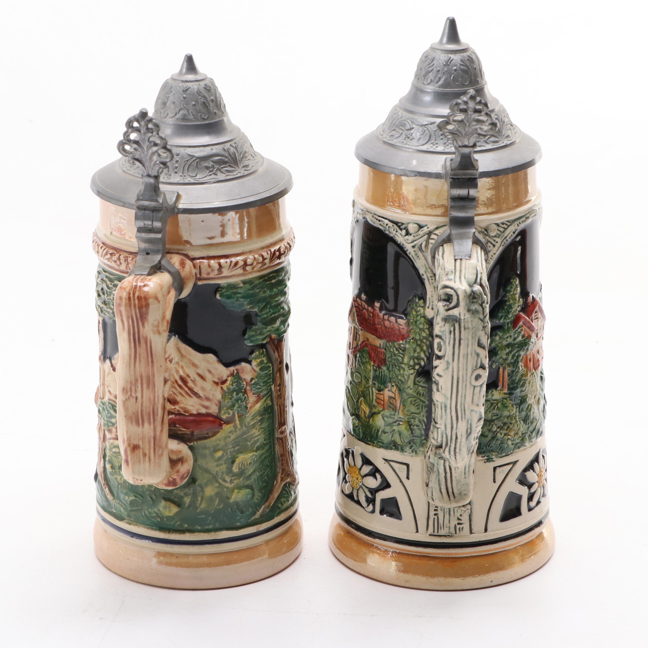 German Stoneware and Pewter Beer Steins