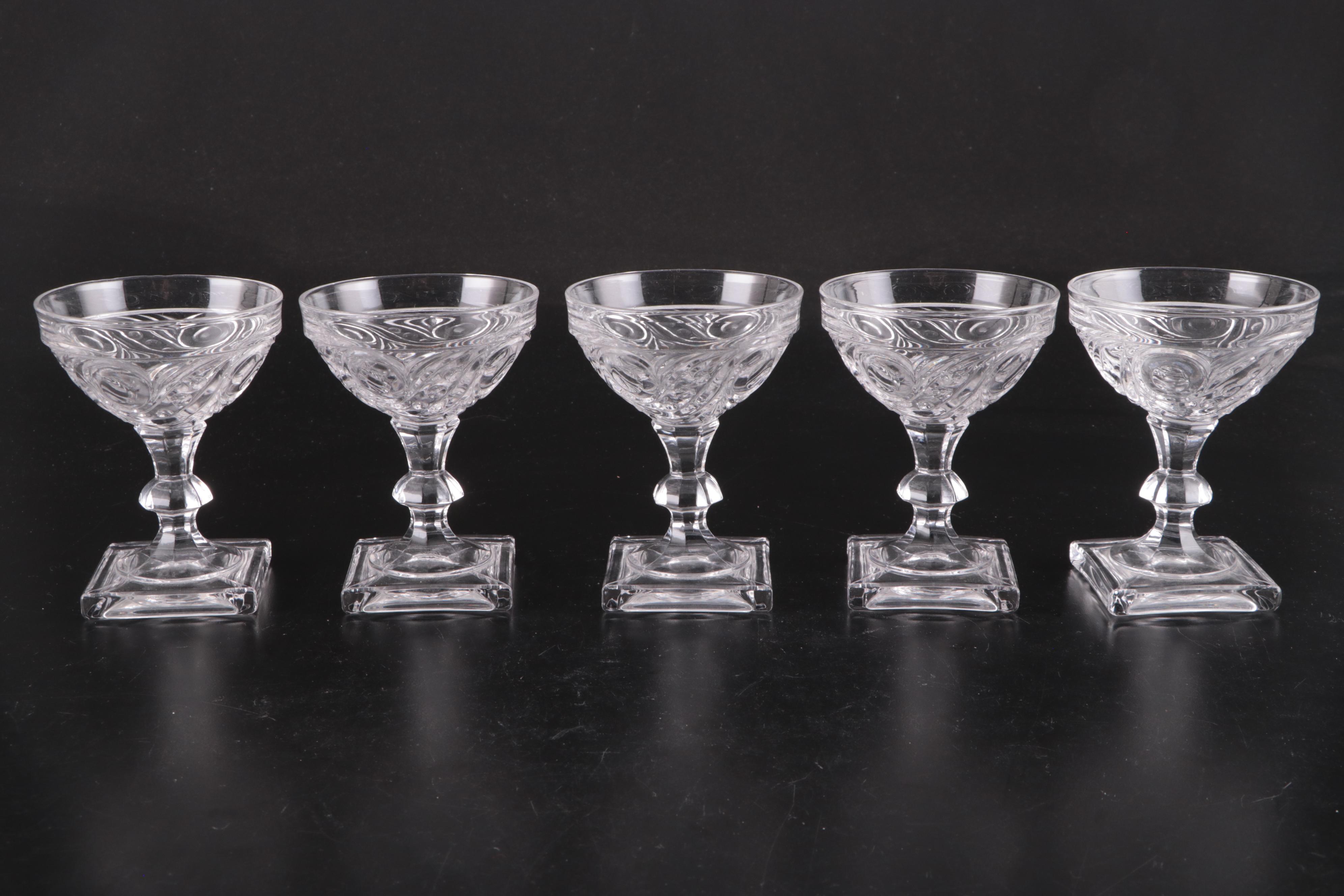 Heisey "Ipswich" Coupes and Cocktail Glasses with Other Relish Dish