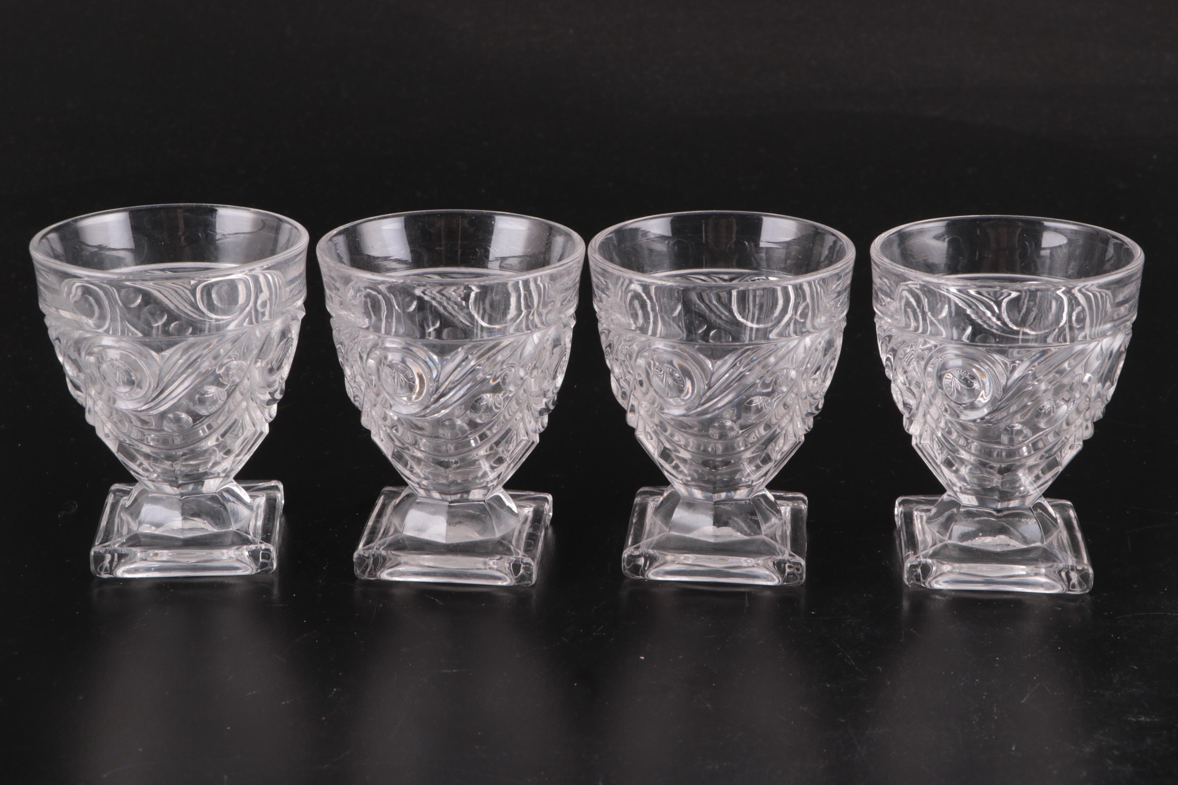 Heisey "Ipswich" Coupes and Cocktail Glasses with Other Relish Dish
