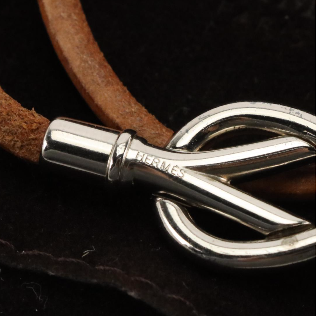 Hermès Brown Leather Interlocking Knot Double Wrap Bracelet in Box