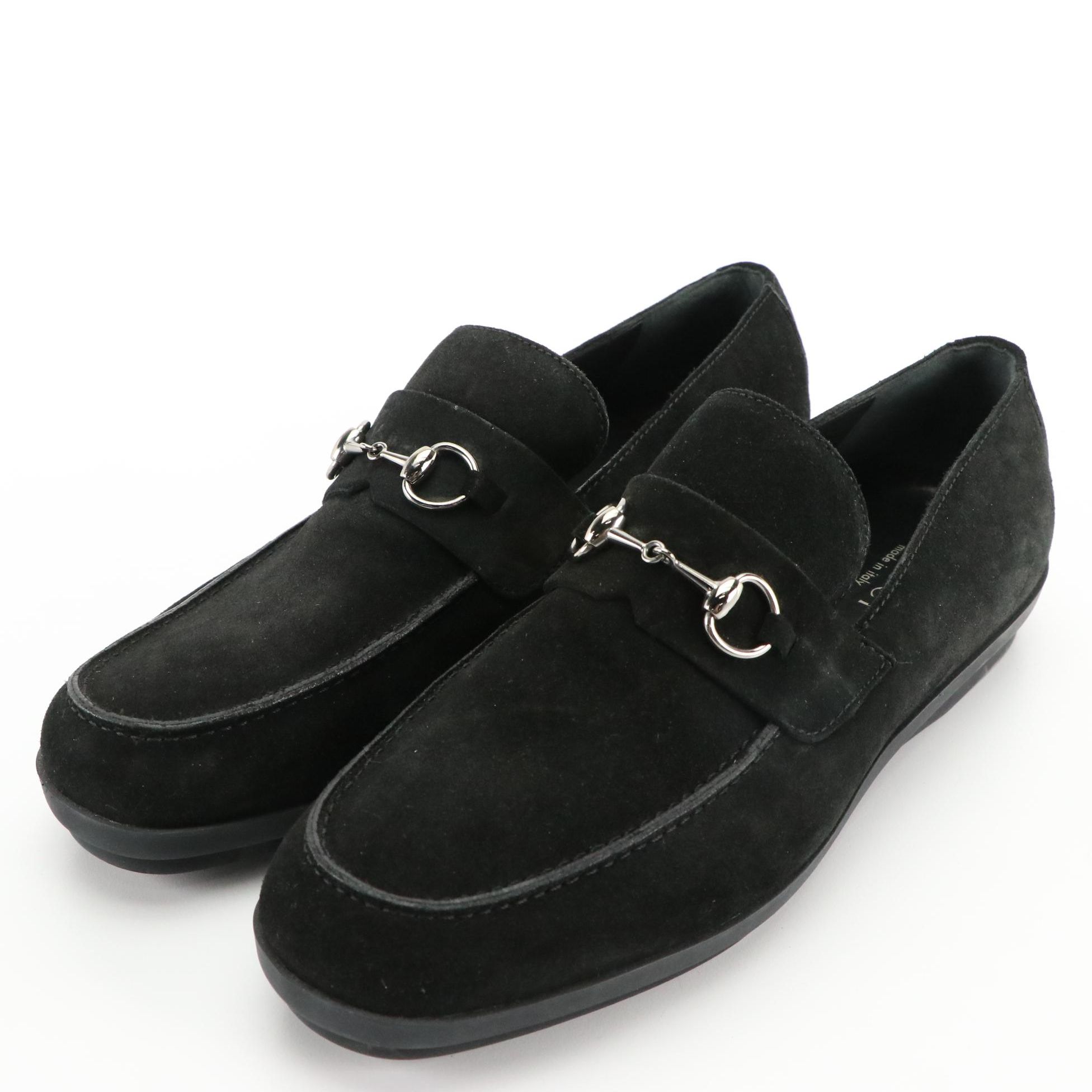Gucci Black Suede Horsebit Loafers