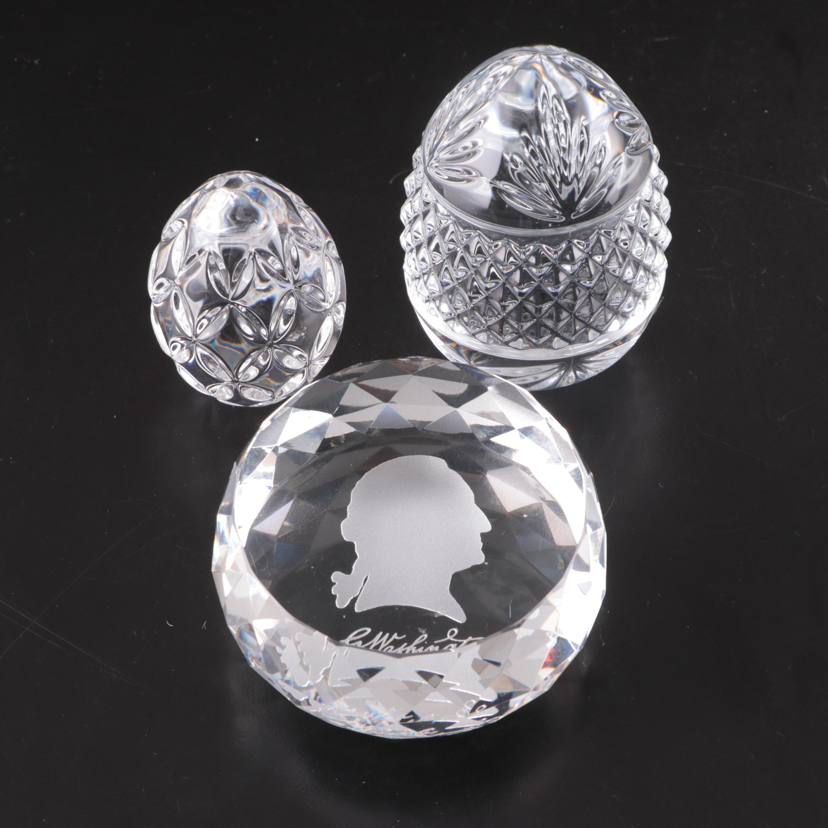 French Crystal Egg, George Washington Crystal, Waterford Crystal Paperweights