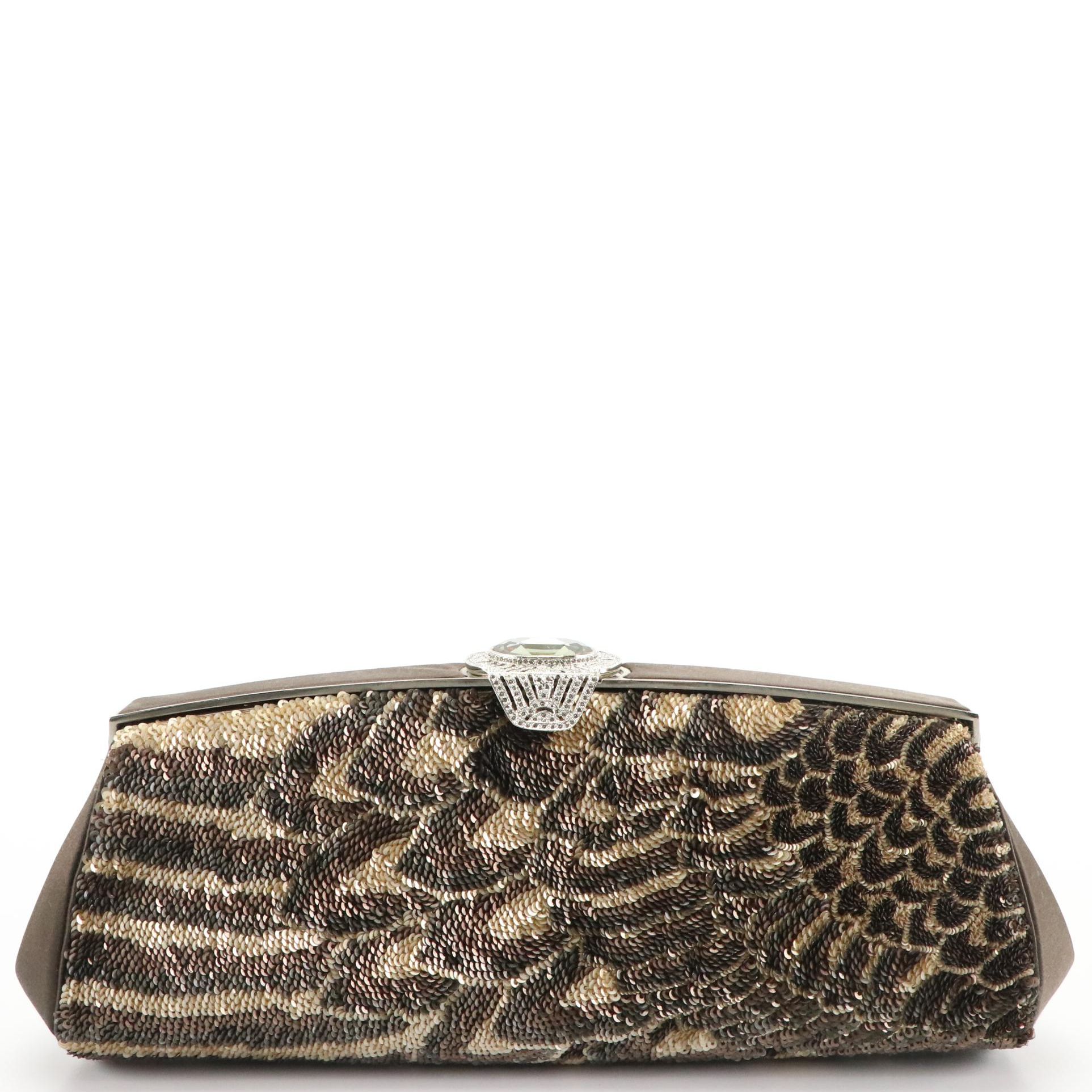 Judith Leiber Peacock Sequin and Rhinestone Embellished Clutch Bag
