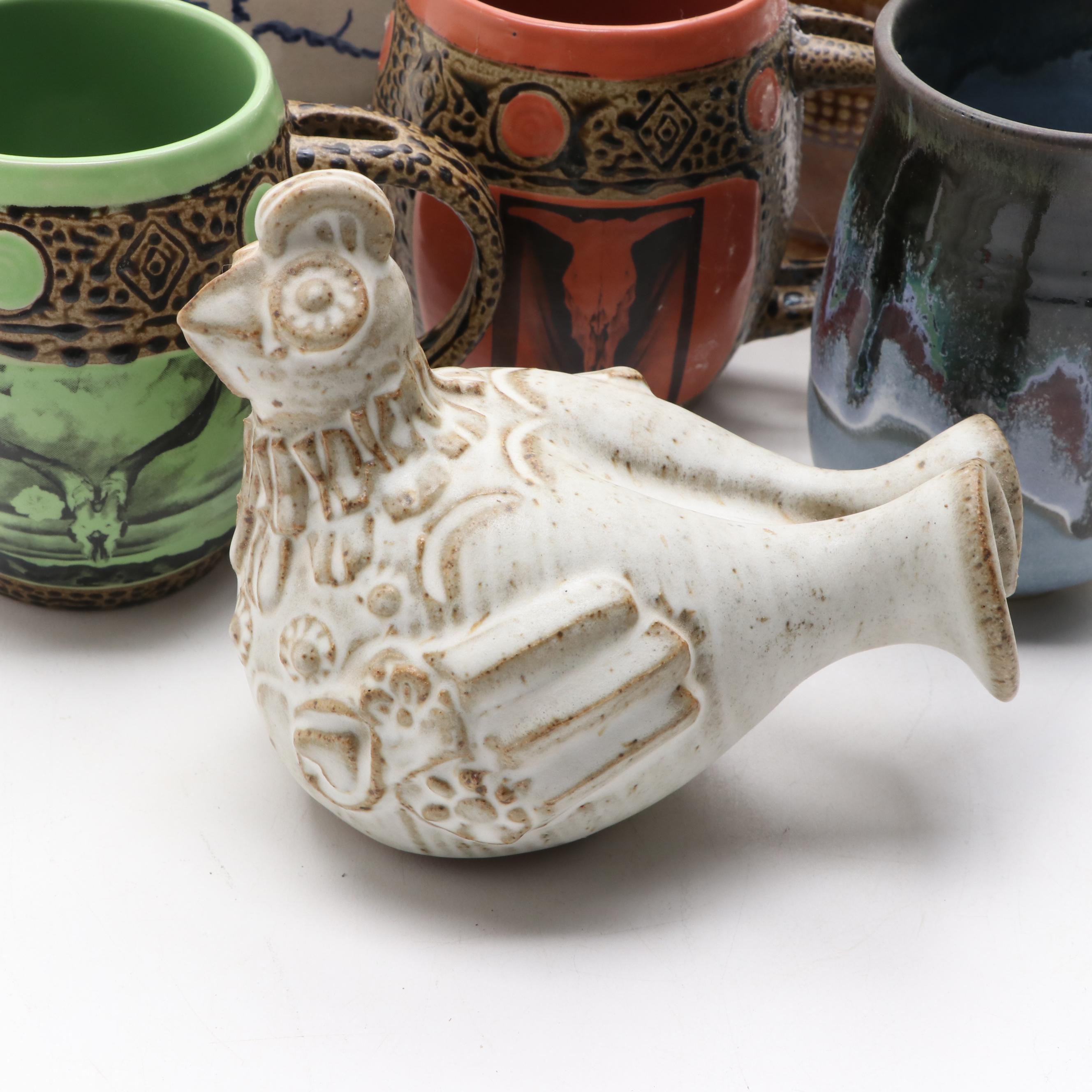Marshall Pottery Ceramic Pitcher with Always Azul Pottery Mugs and More