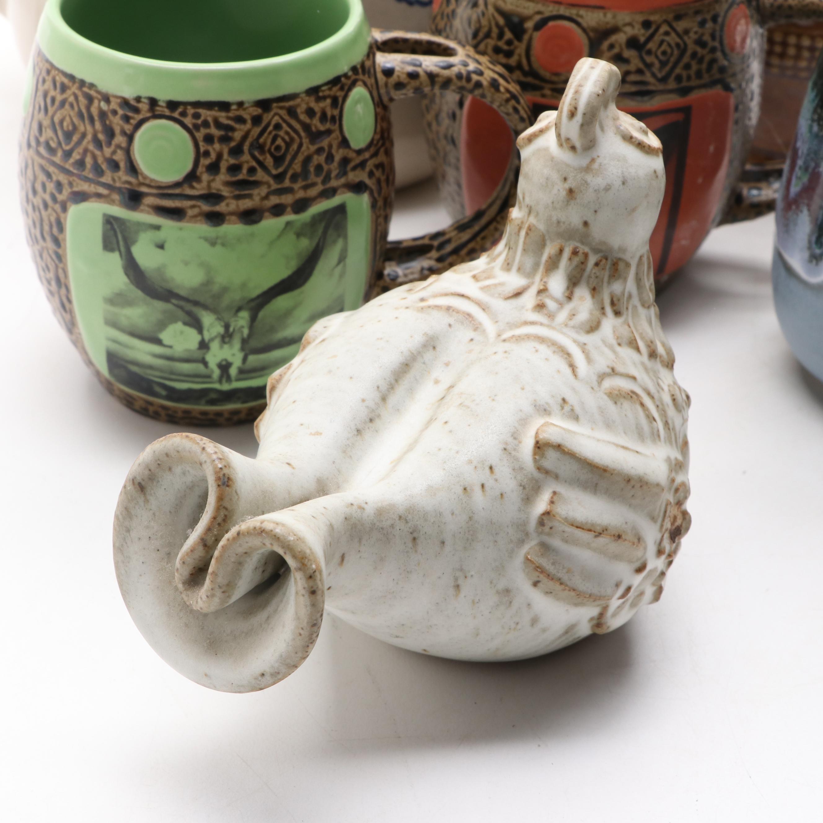 Marshall Pottery Ceramic Pitcher with Always Azul Pottery Mugs and More