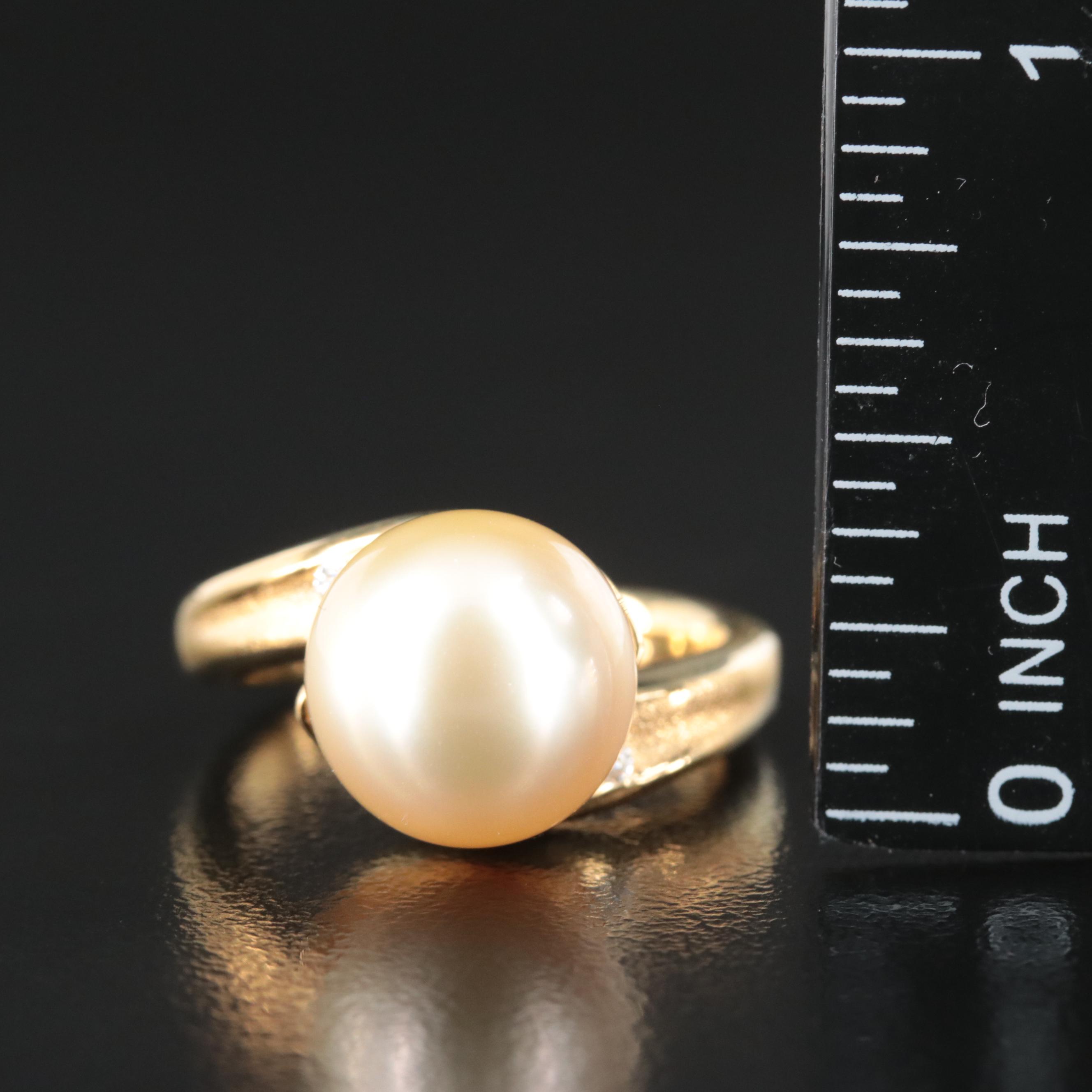 18K Pearl Ring with Diamond Accents