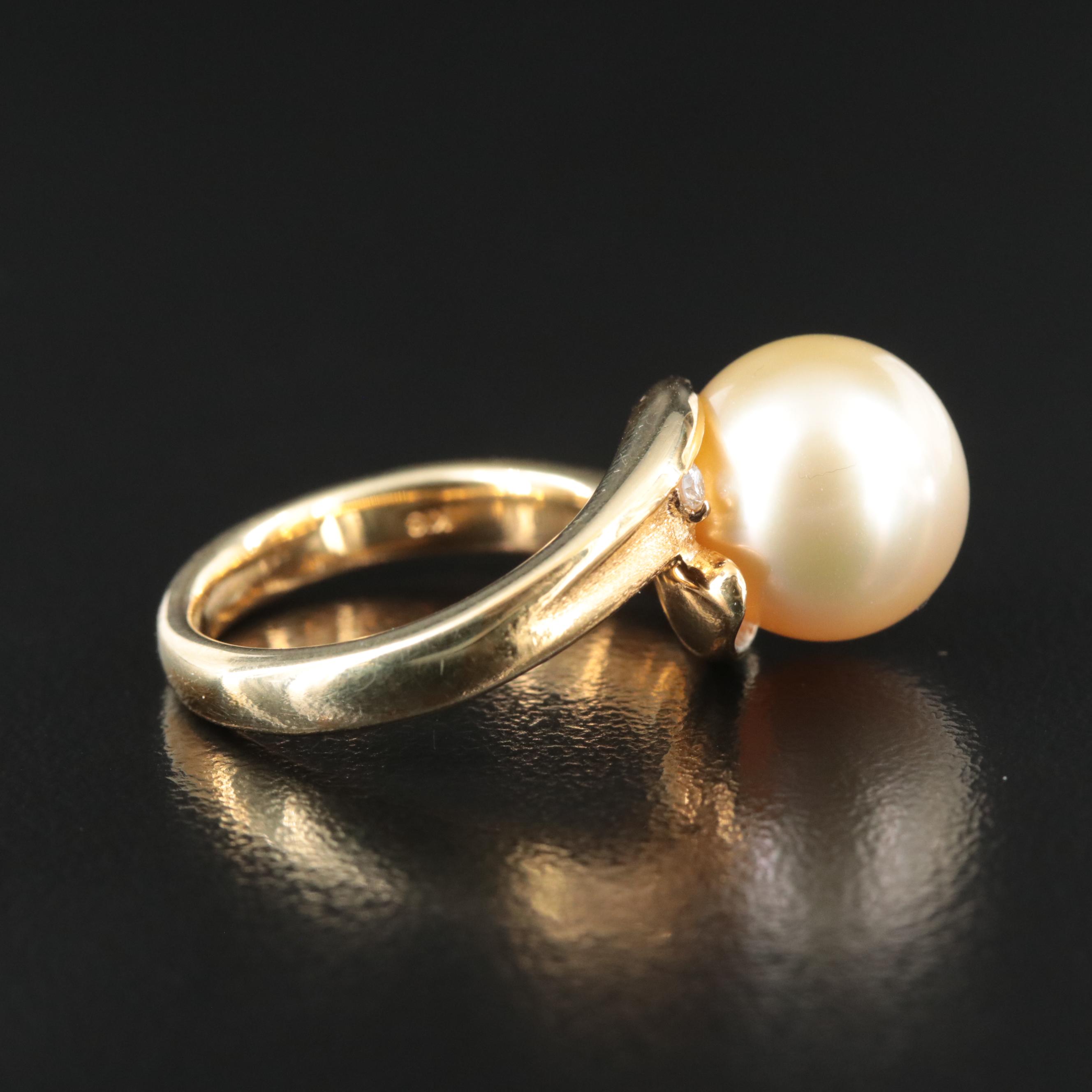 18K Pearl Ring with Diamond Accents