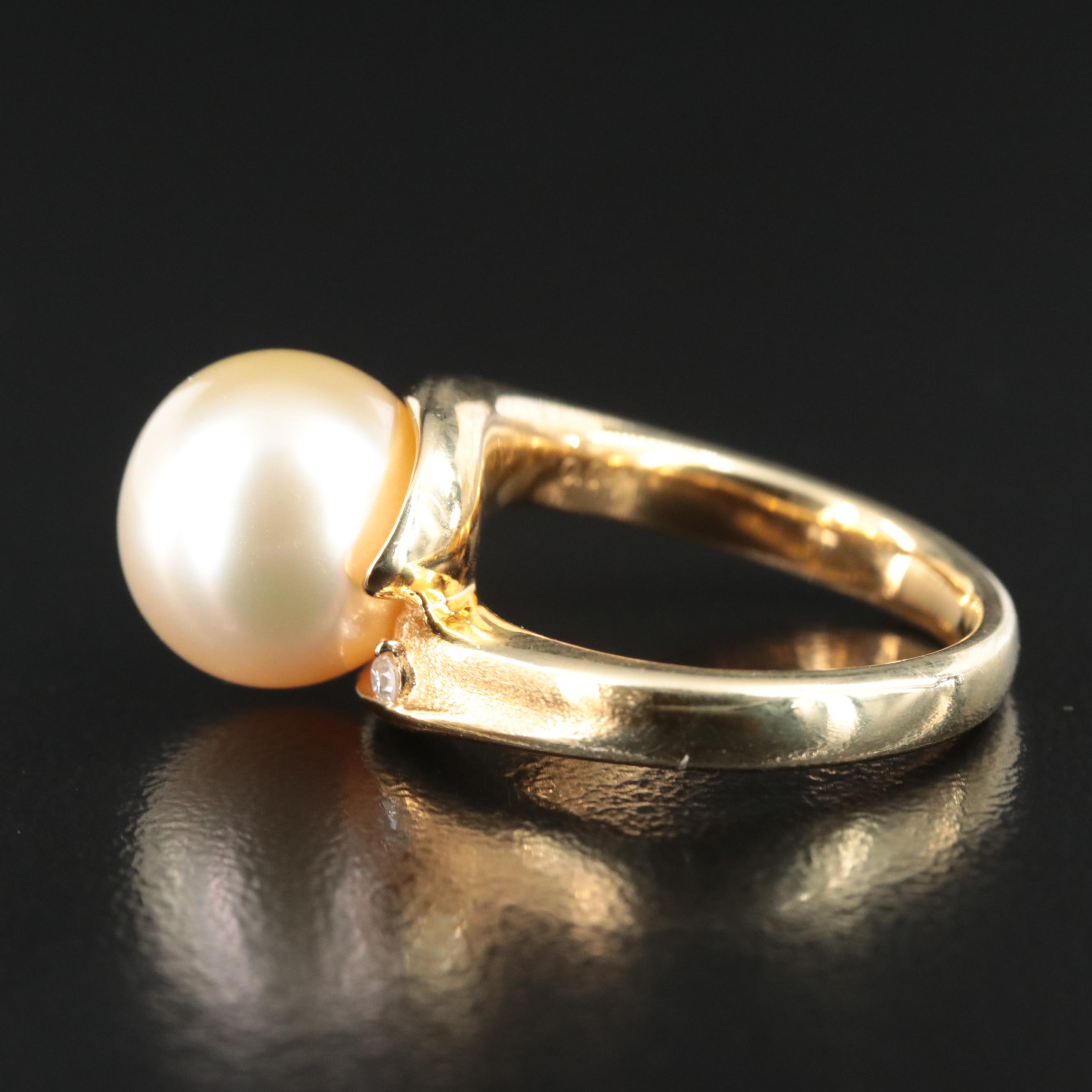 18K Pearl Ring with Diamond Accents
