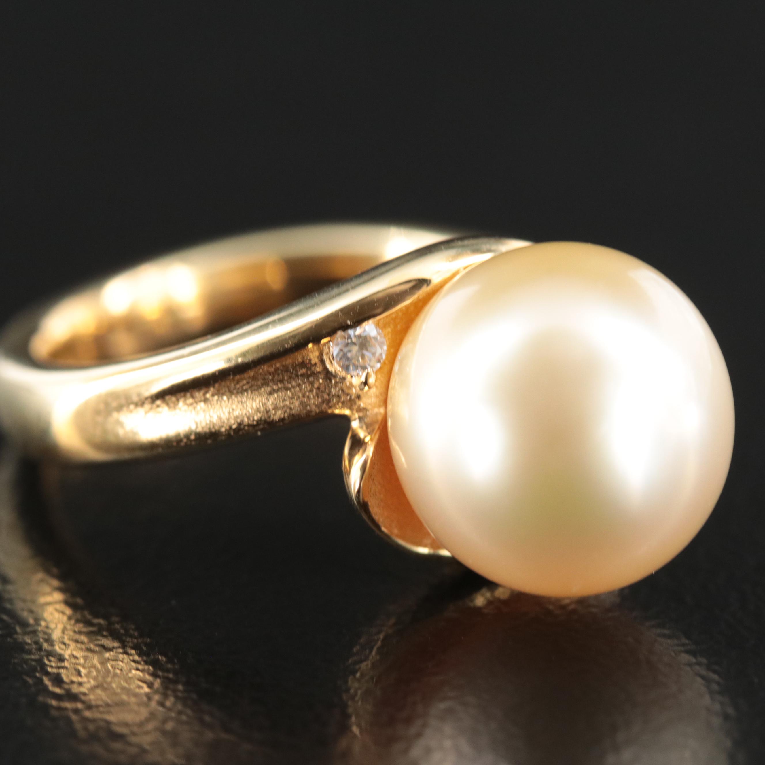 18K Pearl Ring with Diamond Accents