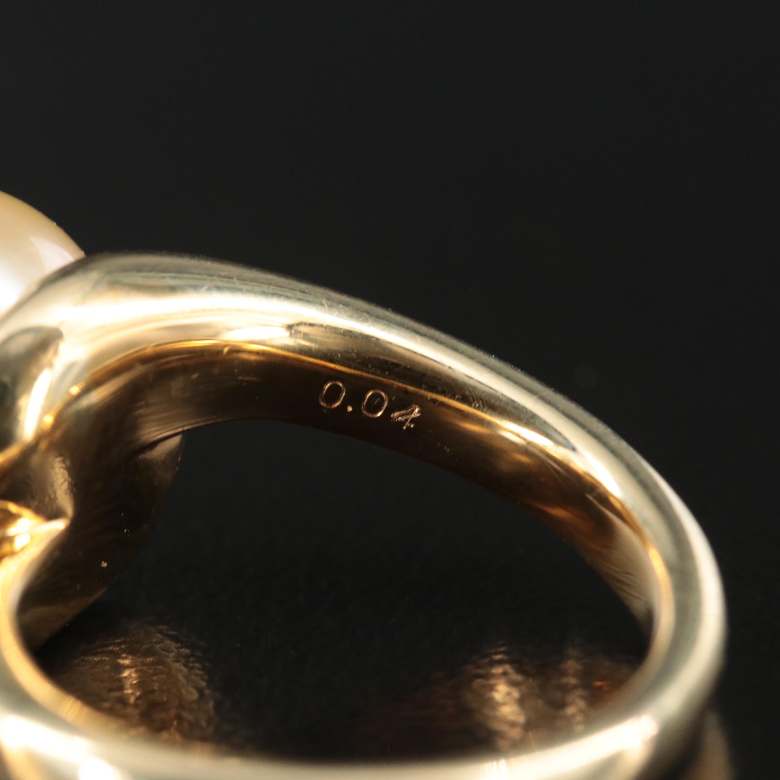 18K Pearl Ring with Diamond Accents