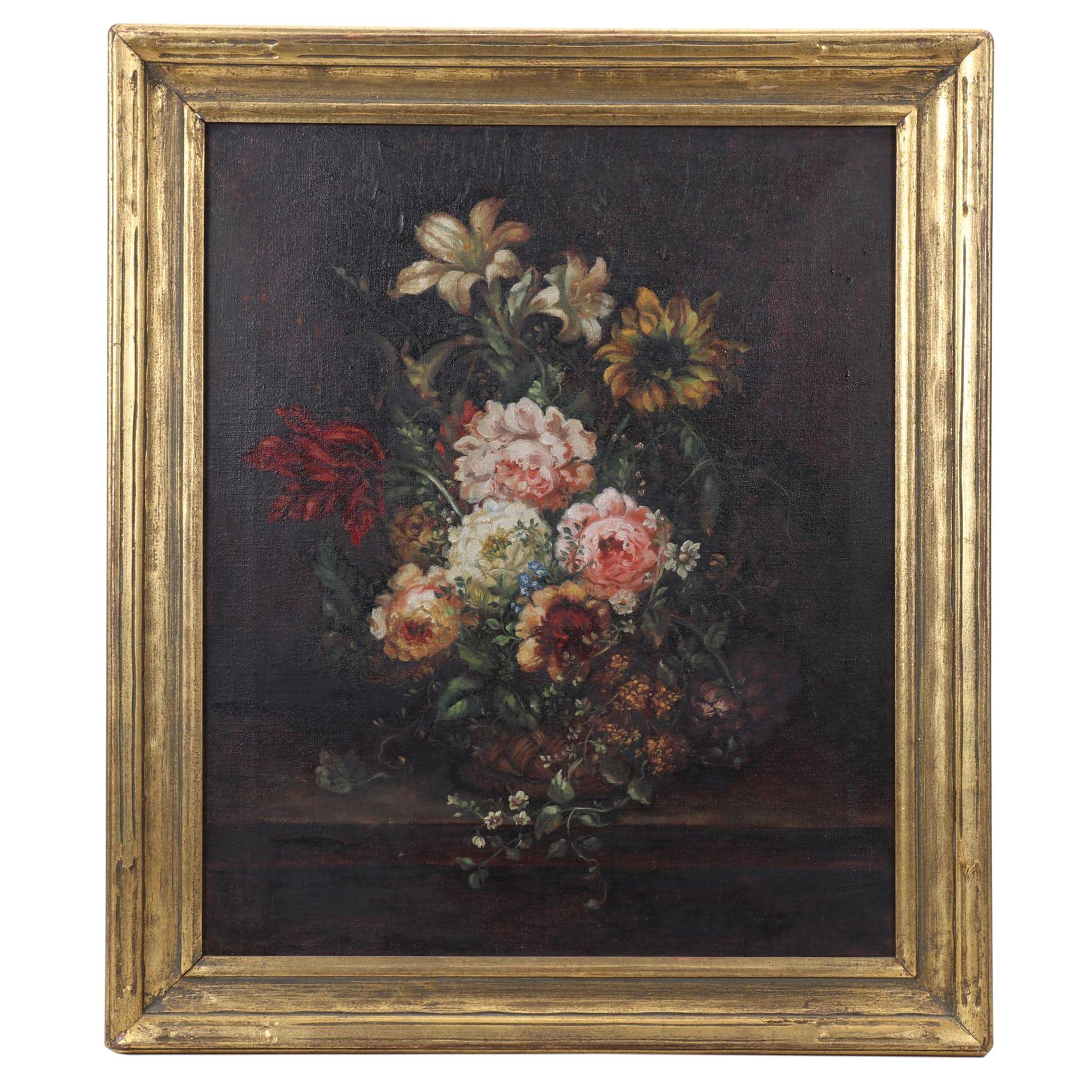 Dutch Style Floral Bouquet Still Life Oil Painting, Late 19th/Early 20th Century