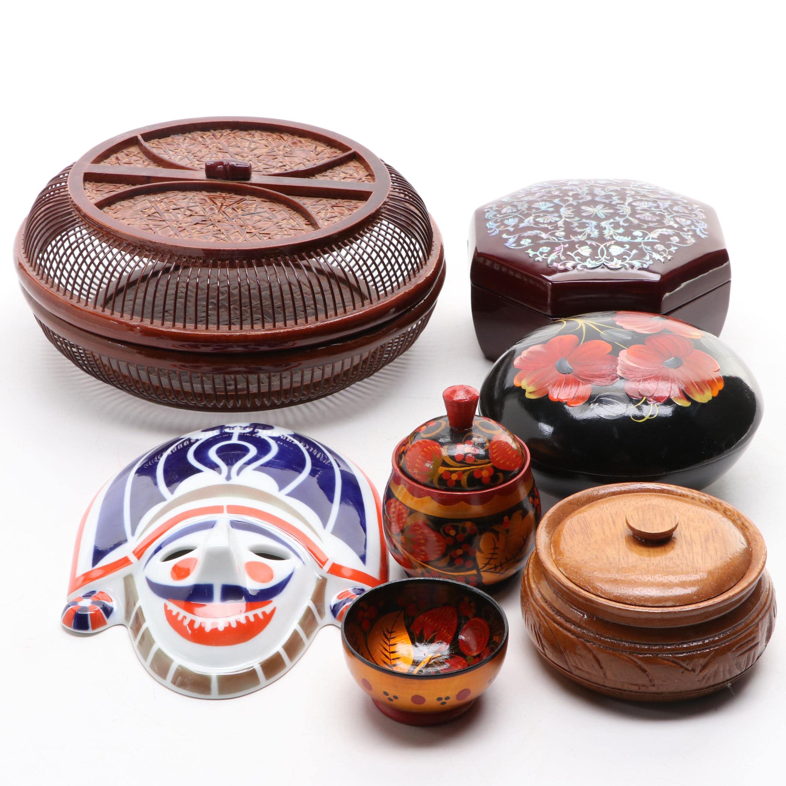 Sargadelos Porcelain Spanish Mask with Other East Asian and Russian Décor