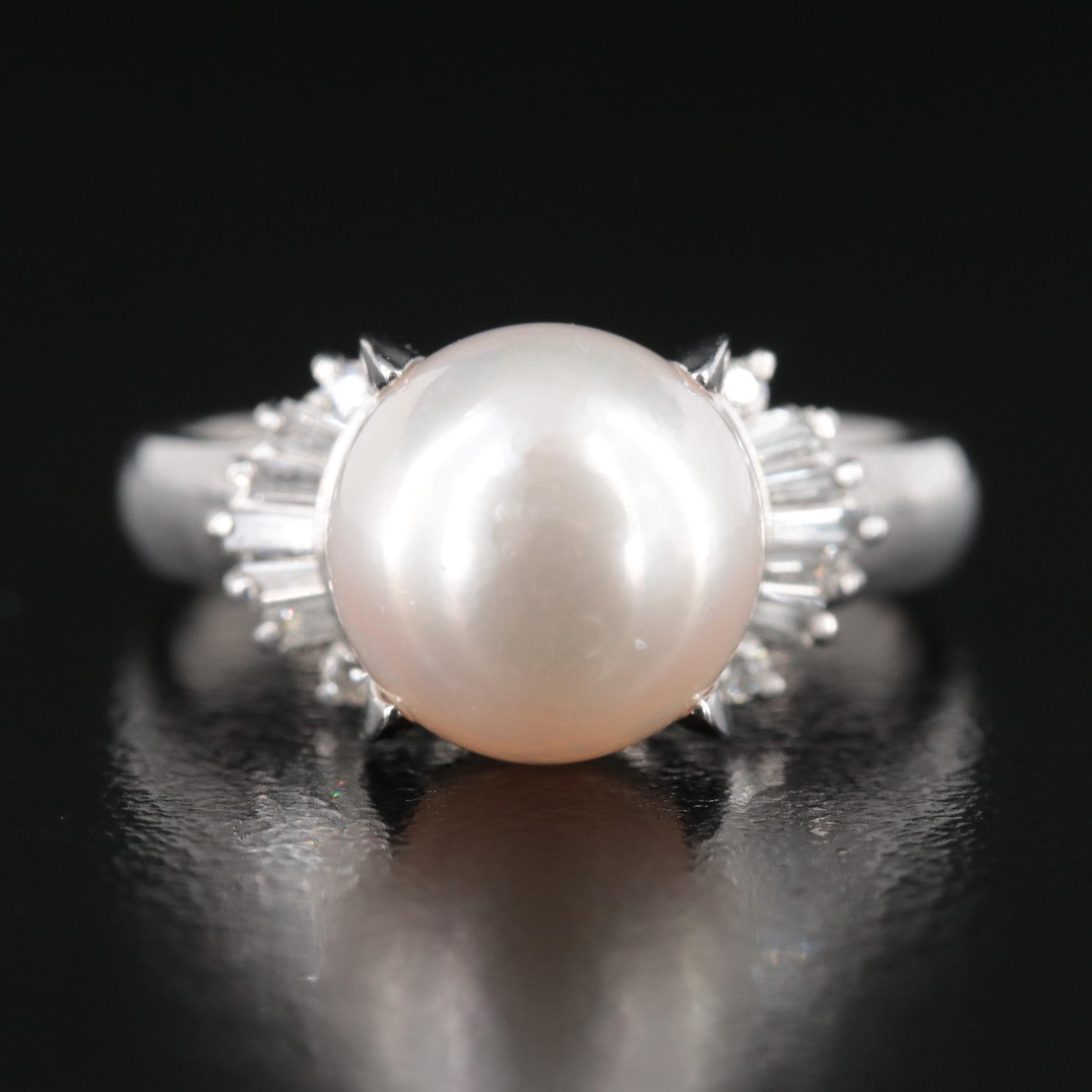 Platinum Pearl and Diamond Ring
