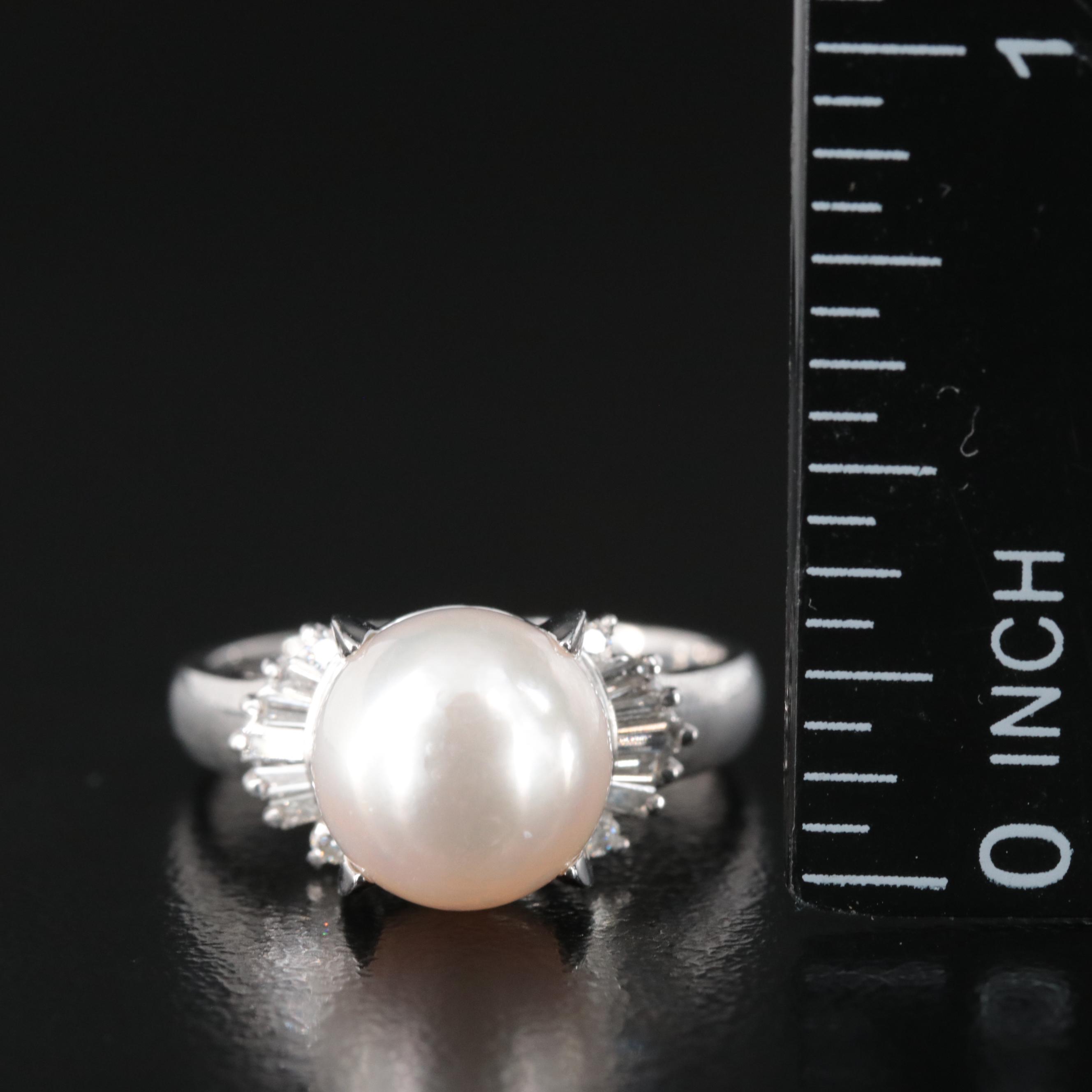 Platinum Pearl and Diamond Ring