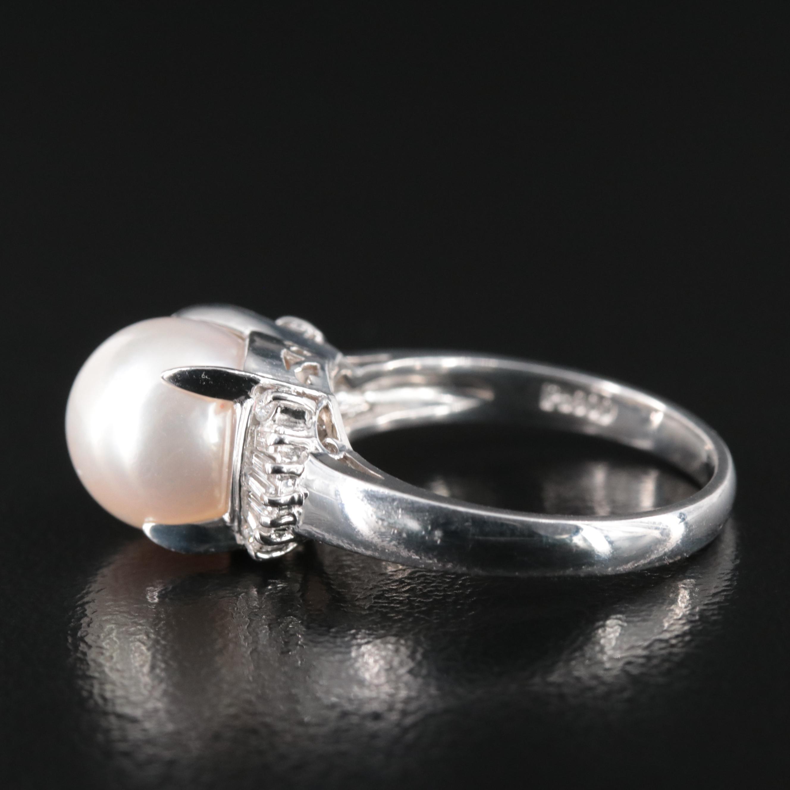 Platinum Pearl and Diamond Ring