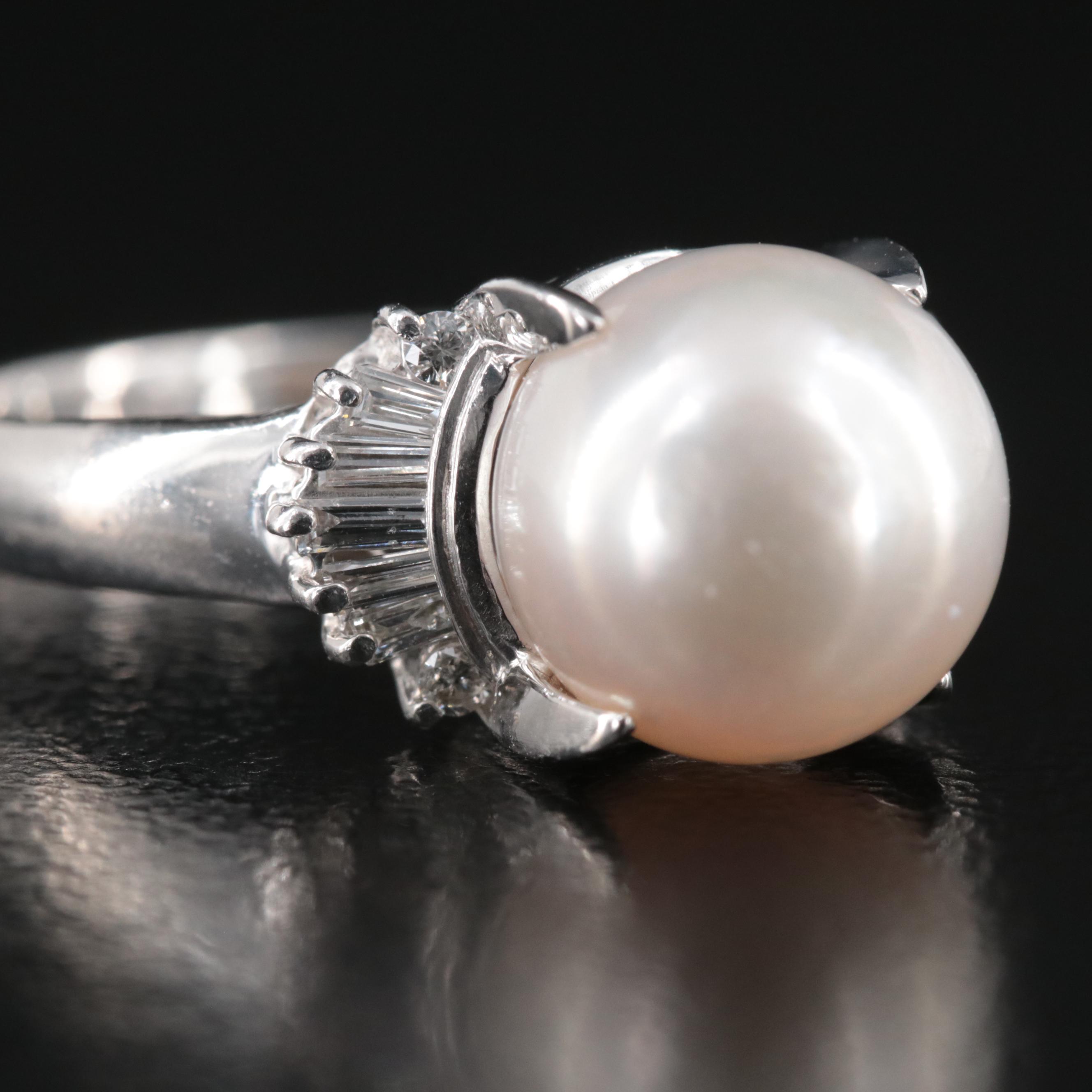 Platinum Pearl and Diamond Ring