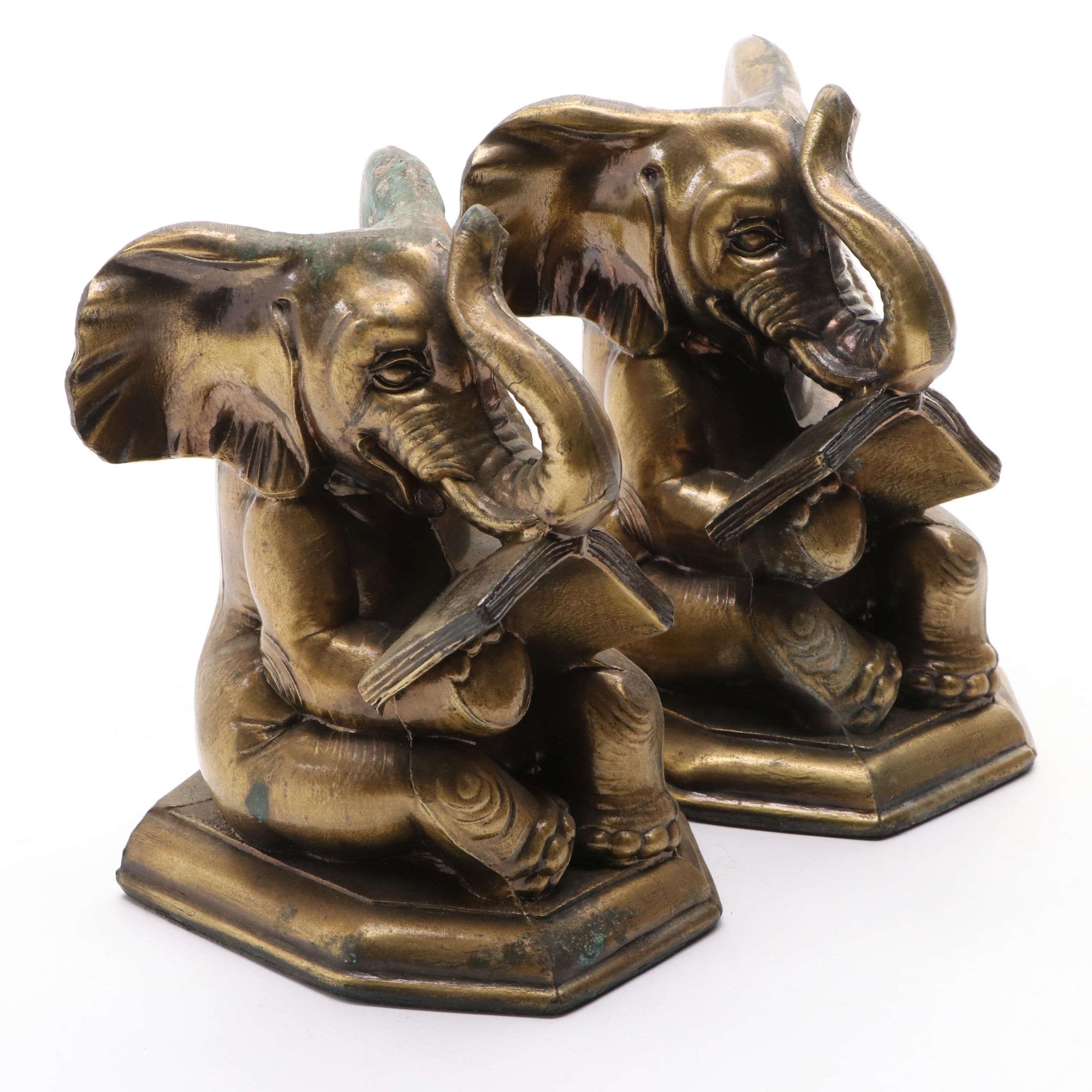 Brass Elephant Bookends, 1970s