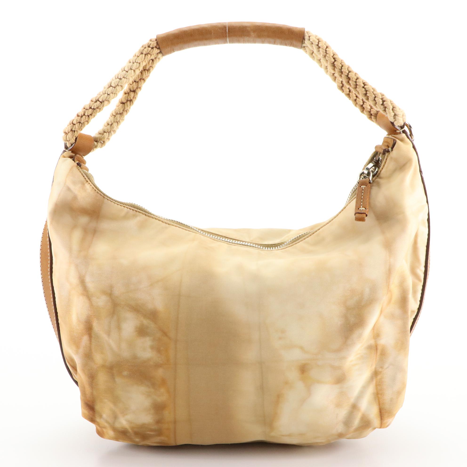 Prada Brown Embroidered Tie-Dye Tessuto and Leather Trim Hobo Handbag