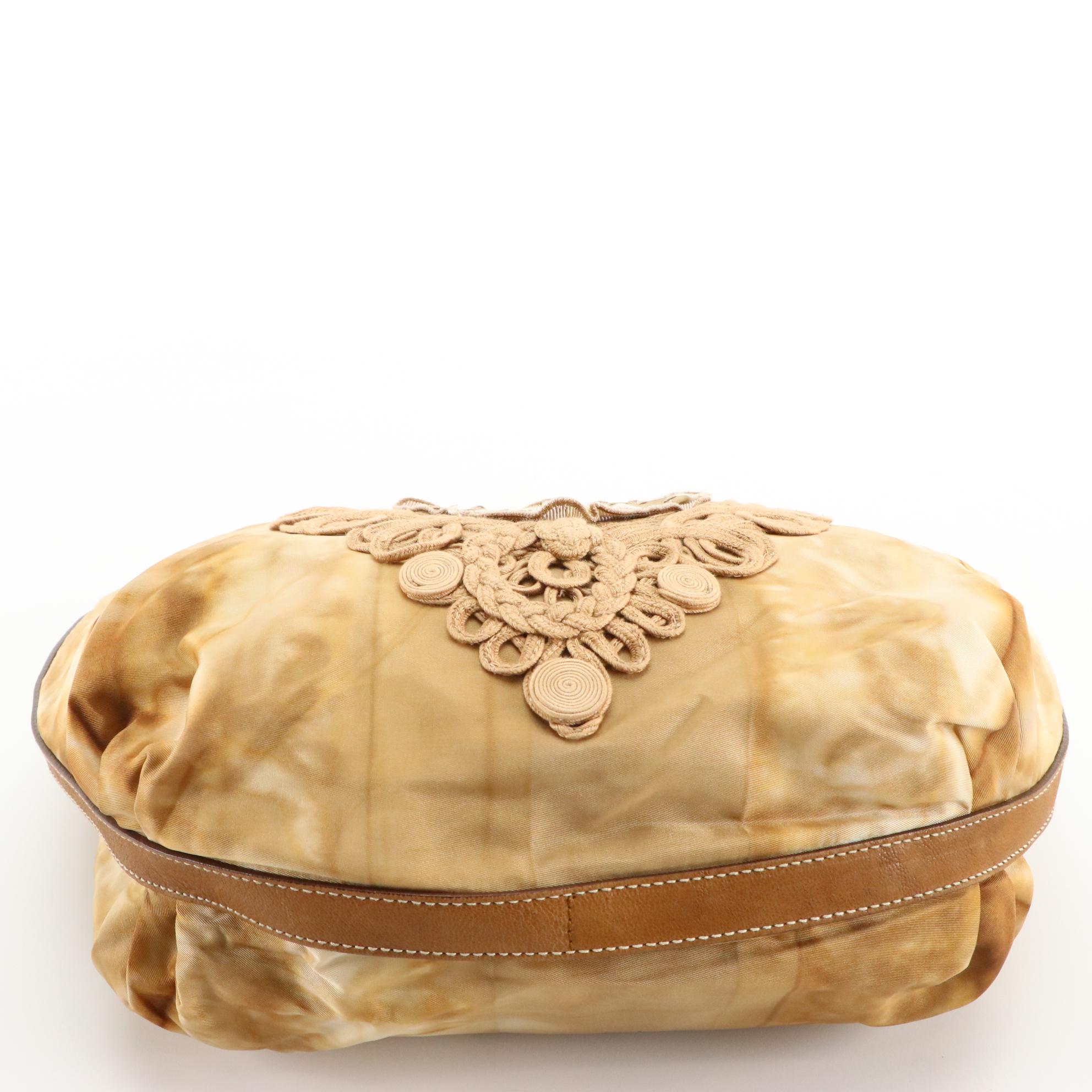 Prada Brown Embroidered Tie-Dye Tessuto and Leather Trim Hobo Handbag