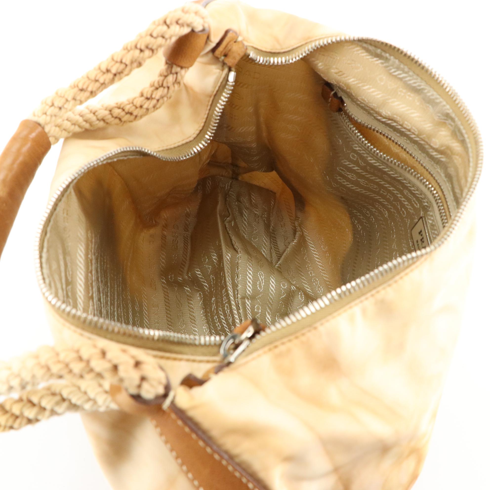 Prada Brown Embroidered Tie-Dye Tessuto and Leather Trim Hobo Handbag