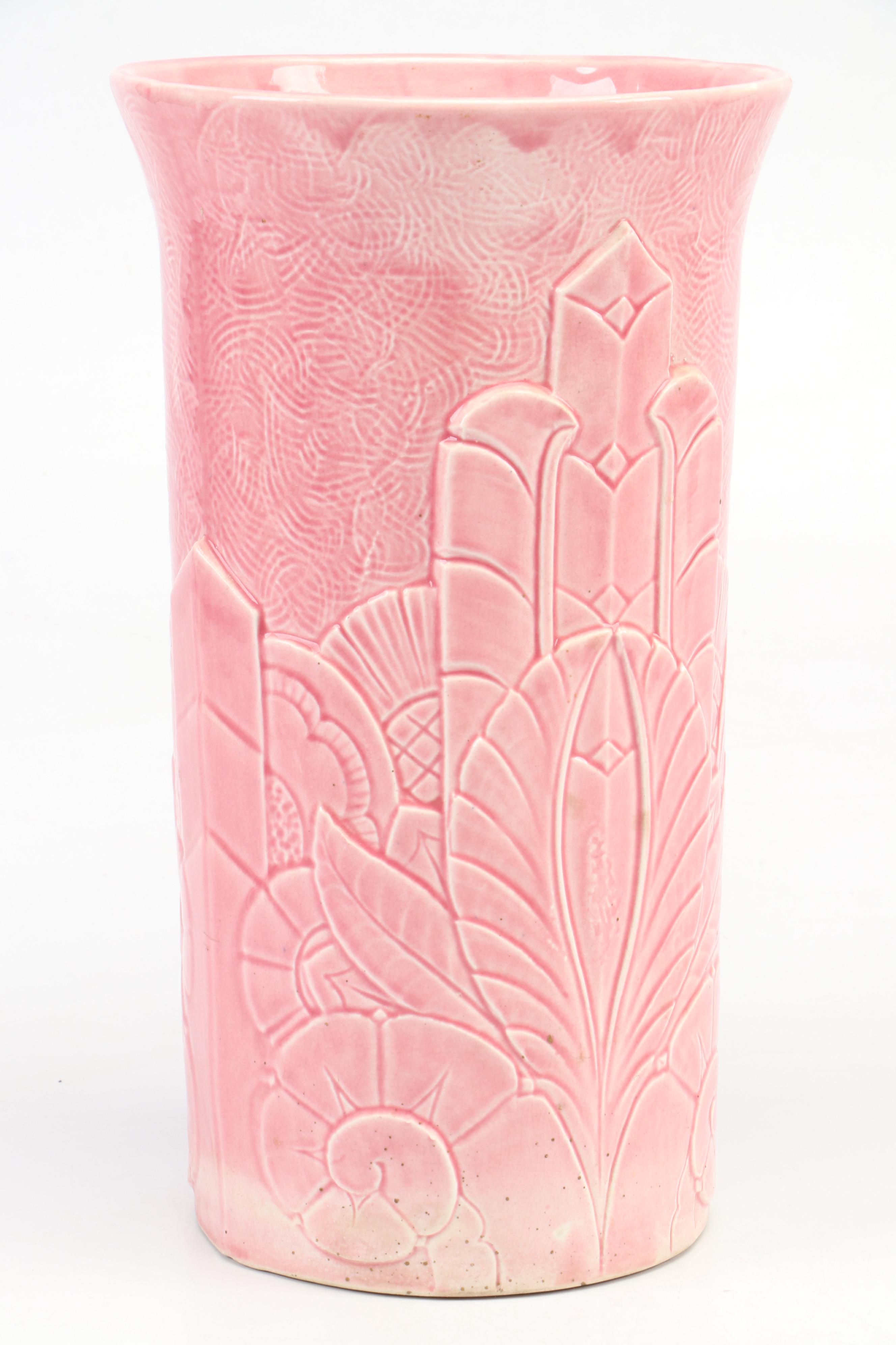 Art Deco Style Pink Glaze Ceramic Vase, 20th Century