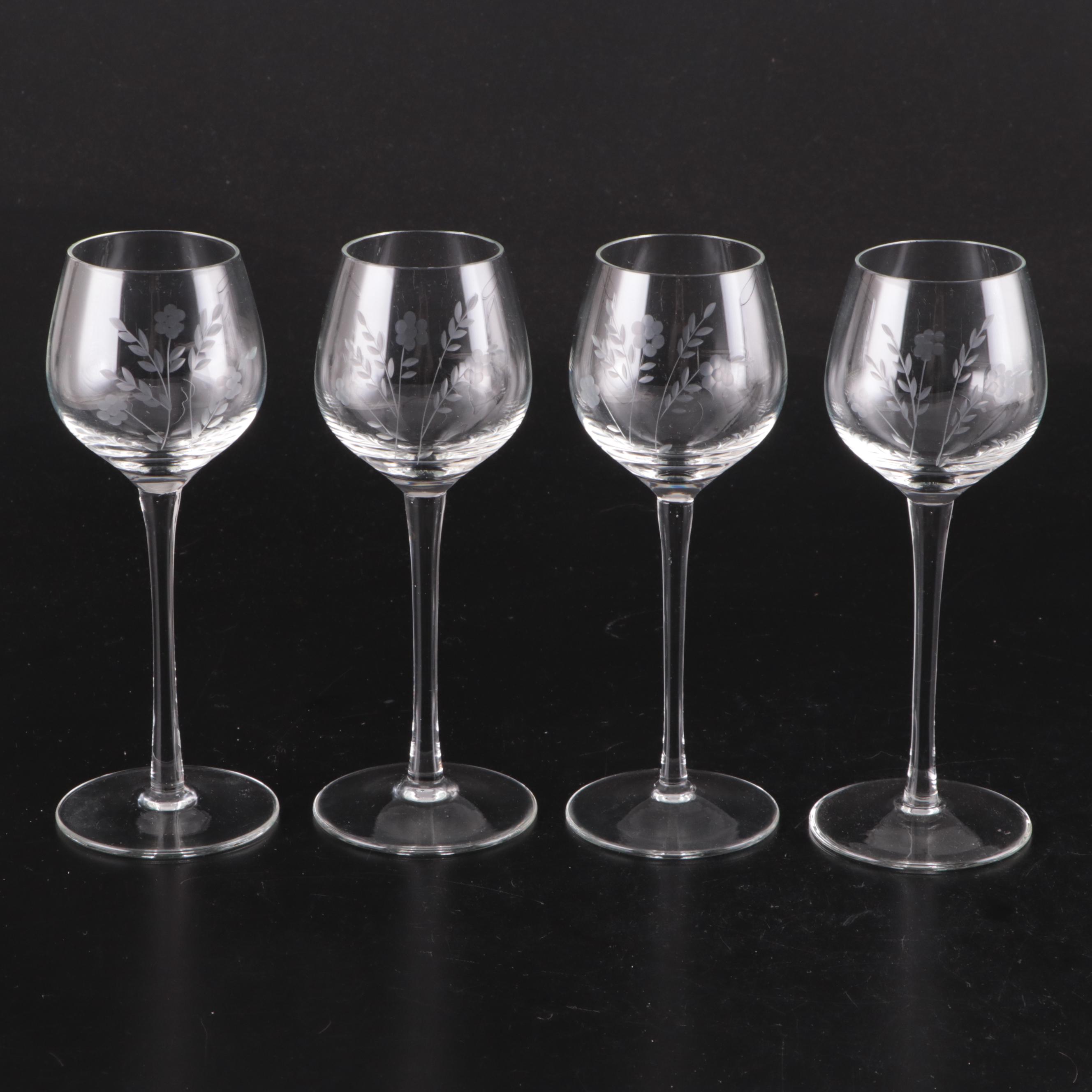 Etched Glass Wine Glasses, Mid to Late 20th Century
