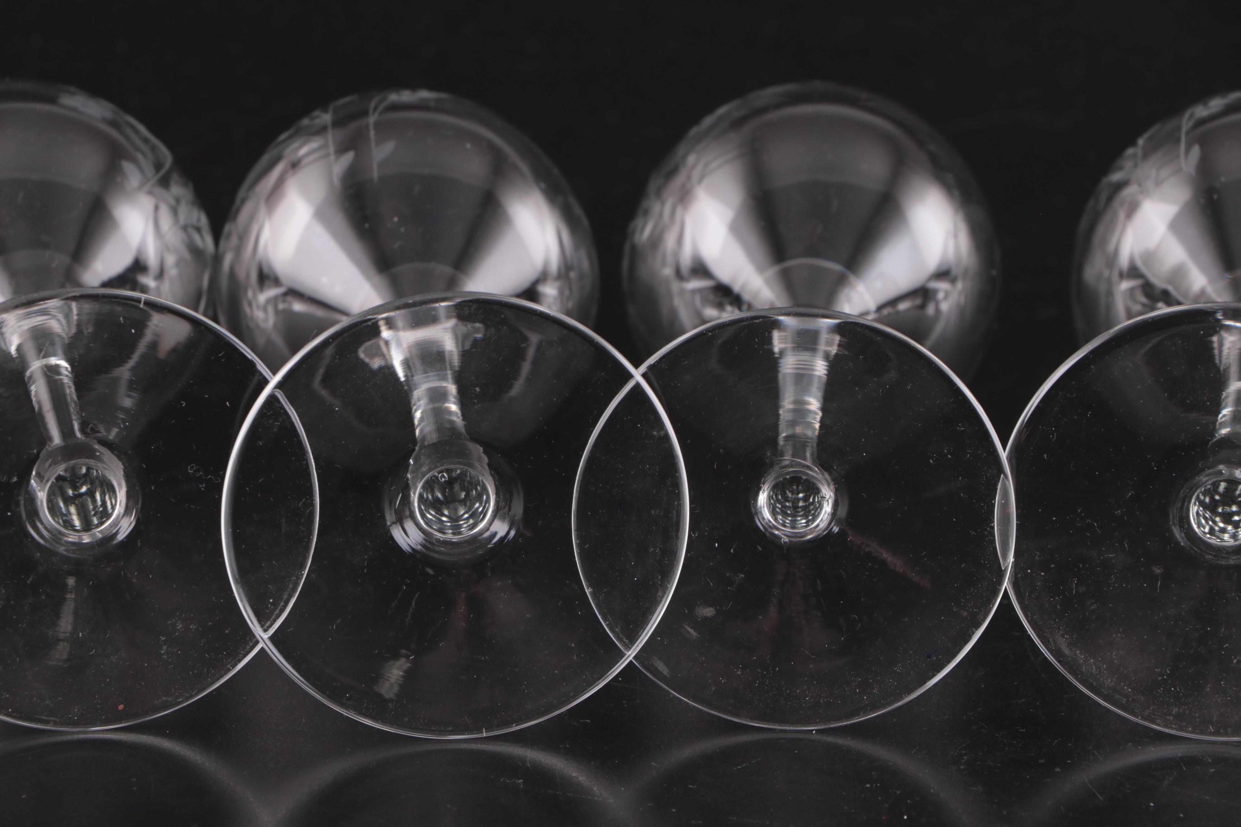 Etched Glass Wine Glasses, Mid to Late 20th Century