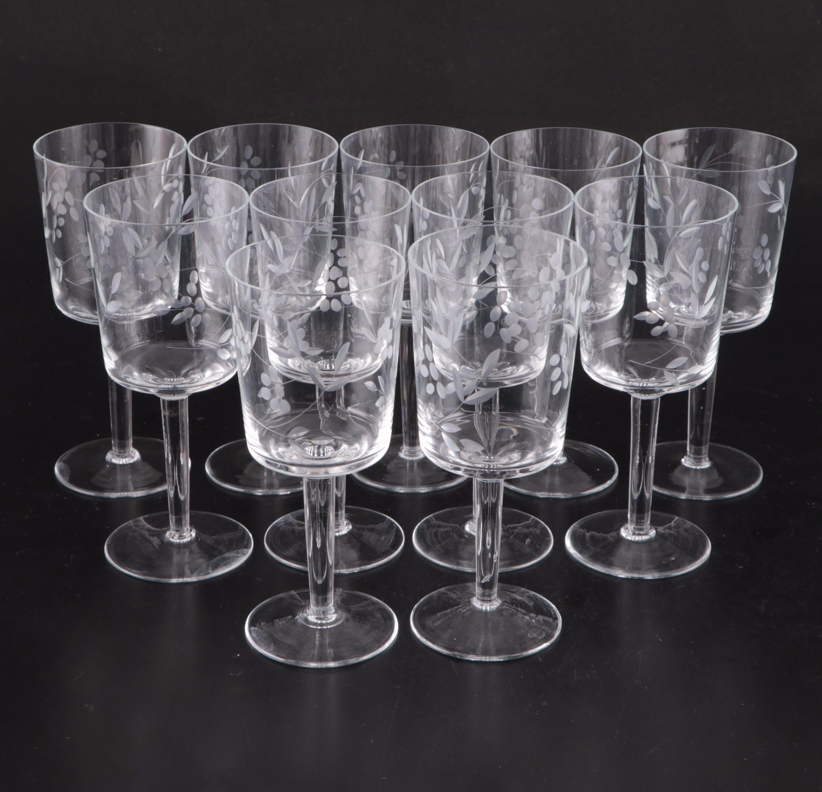 Etched Glass Wine Glasses, Mid to Late 20th Century