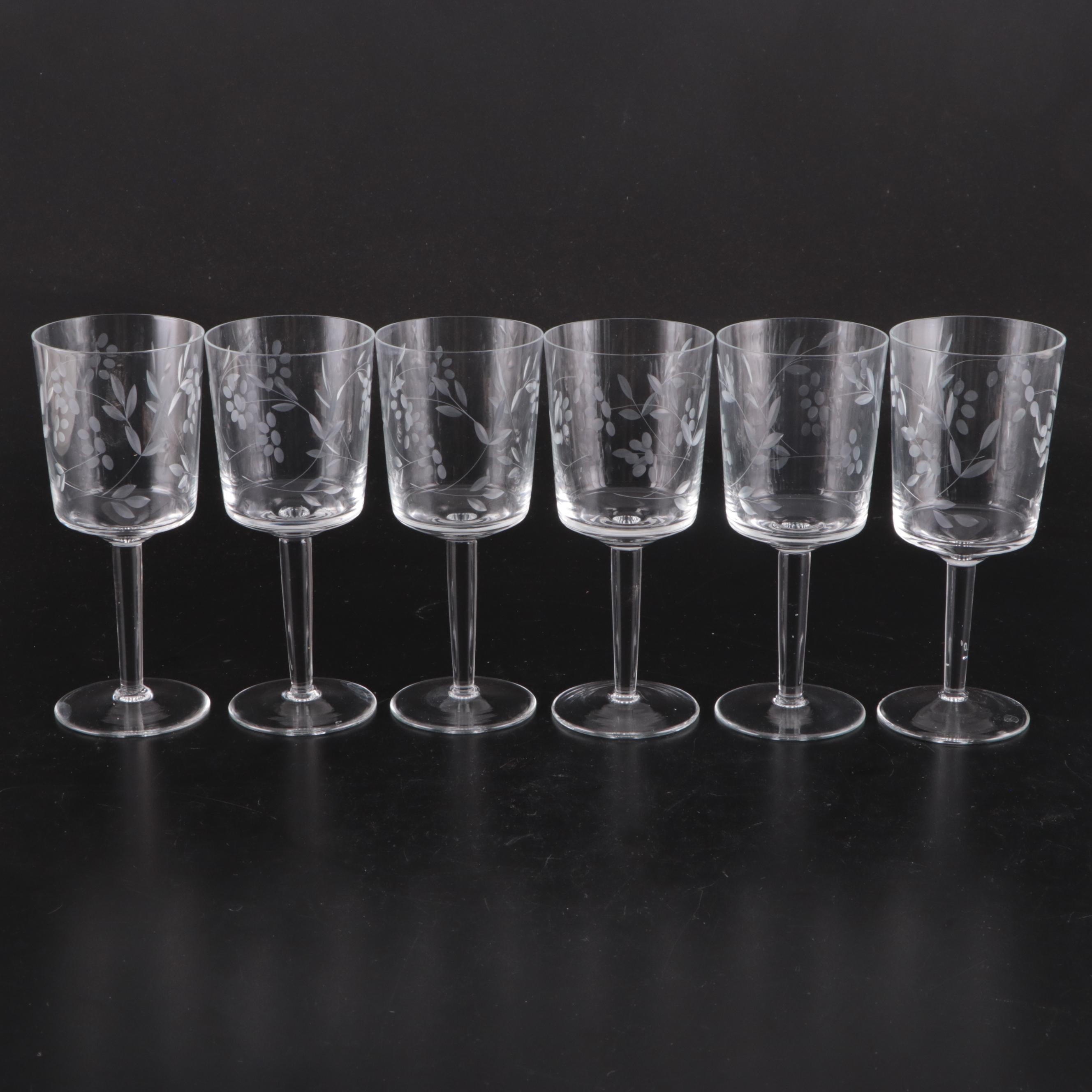 Etched Glass Wine Glasses, Mid to Late 20th Century