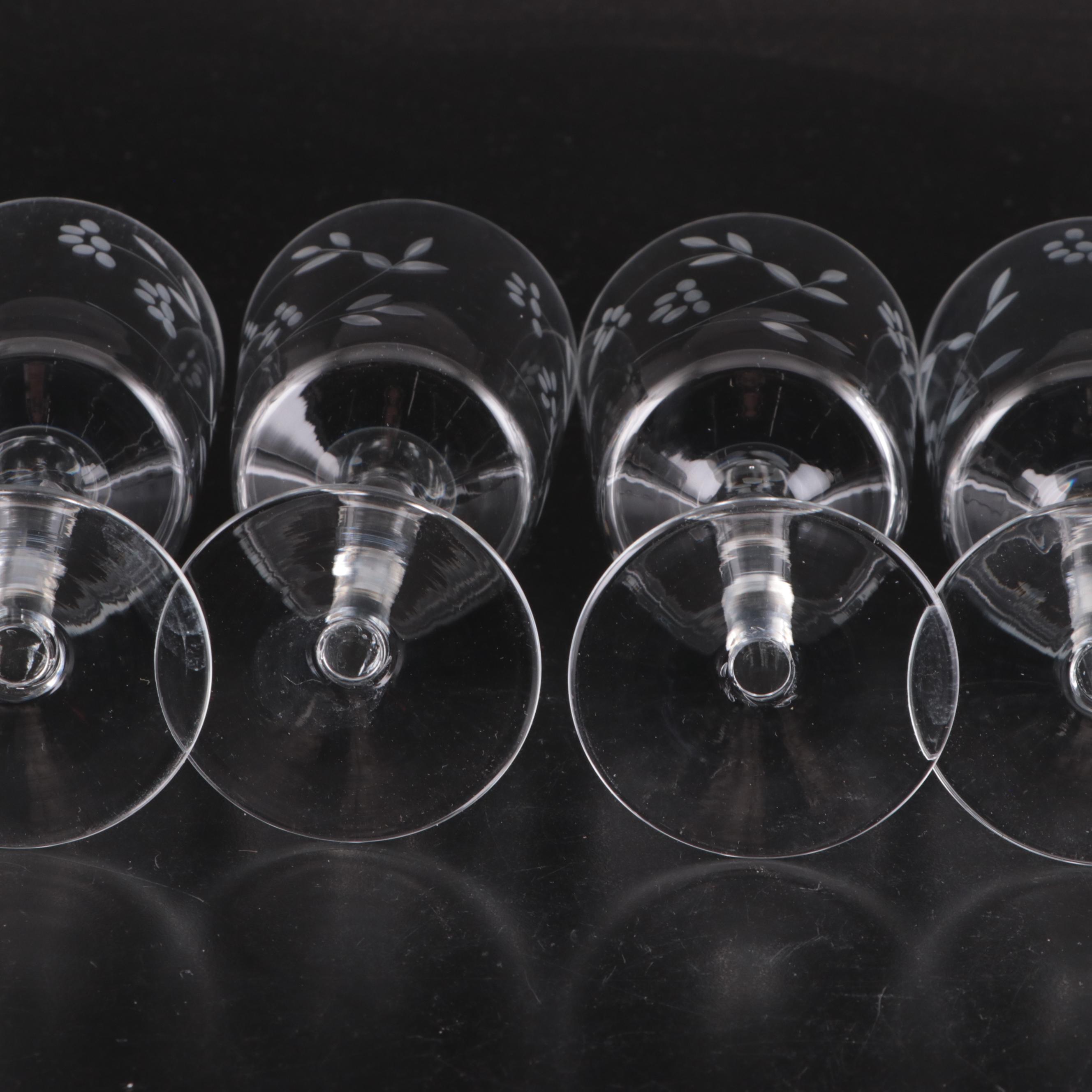 Etched Glass Wine Glasses, Mid to Late 20th Century