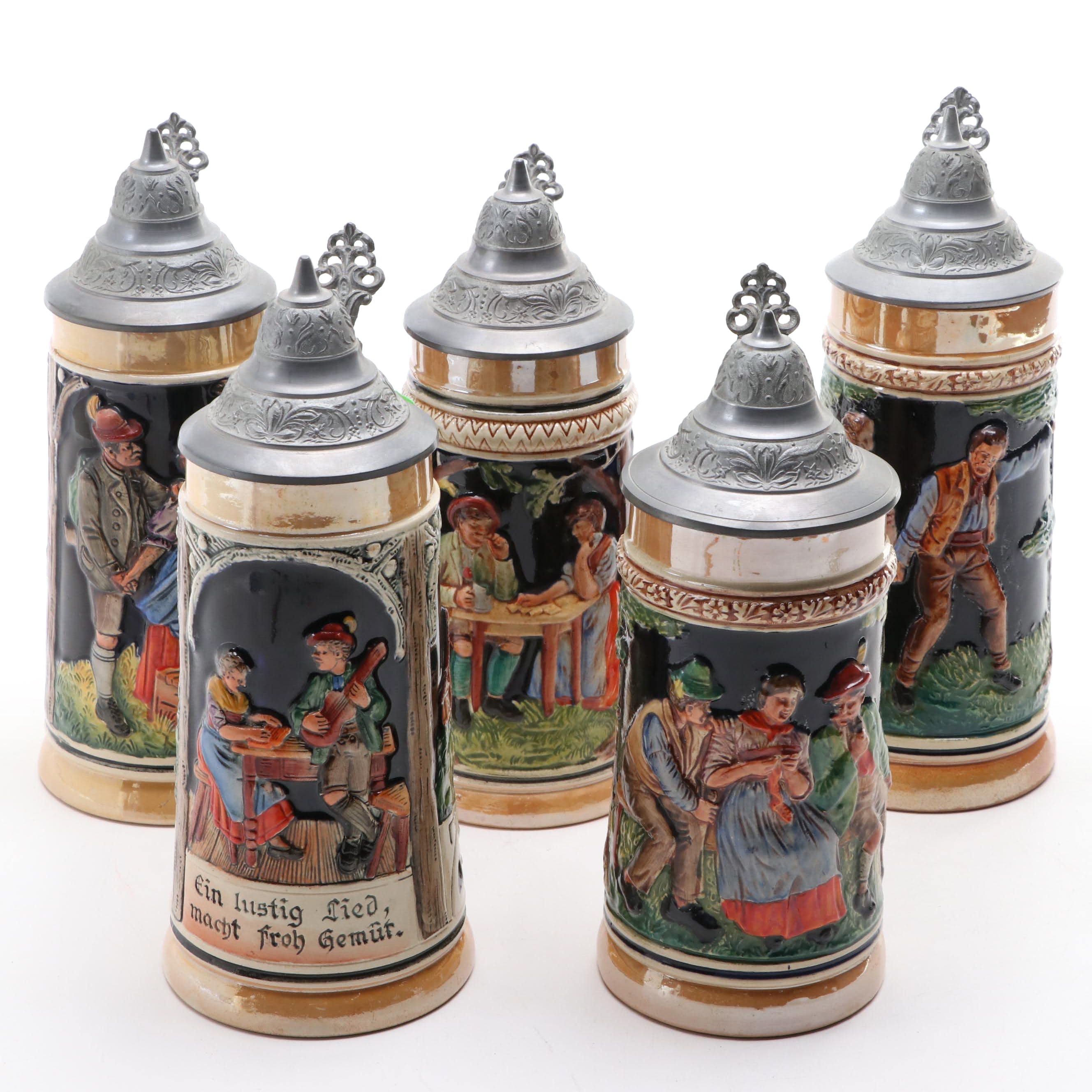 German Stoneware and Pewter Beer Steins