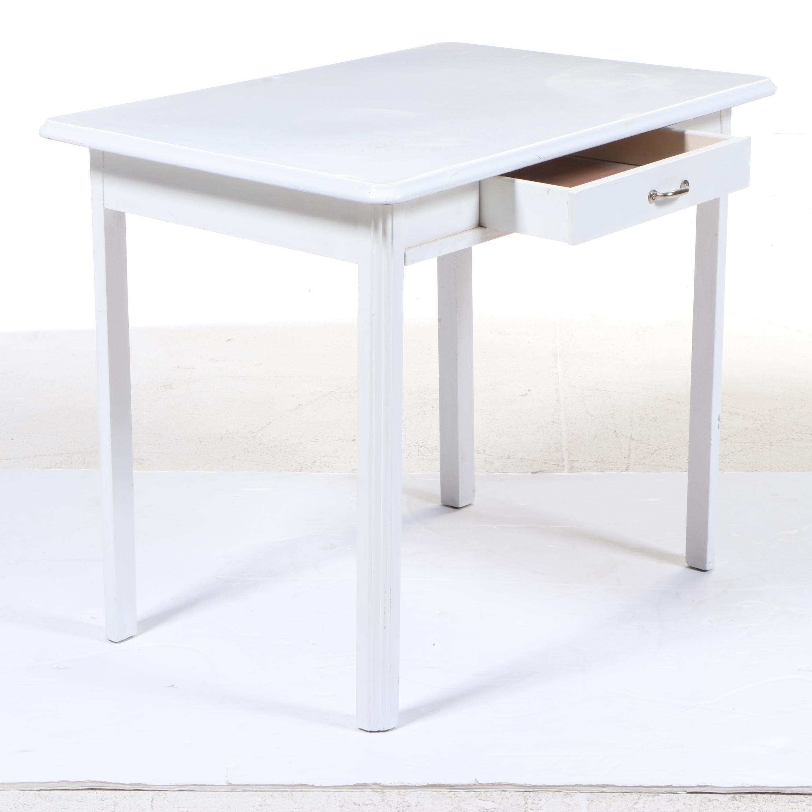 "Porceliron" Art Deco White-Painted & Enamel Top Kitchen Work Table, dated 1940